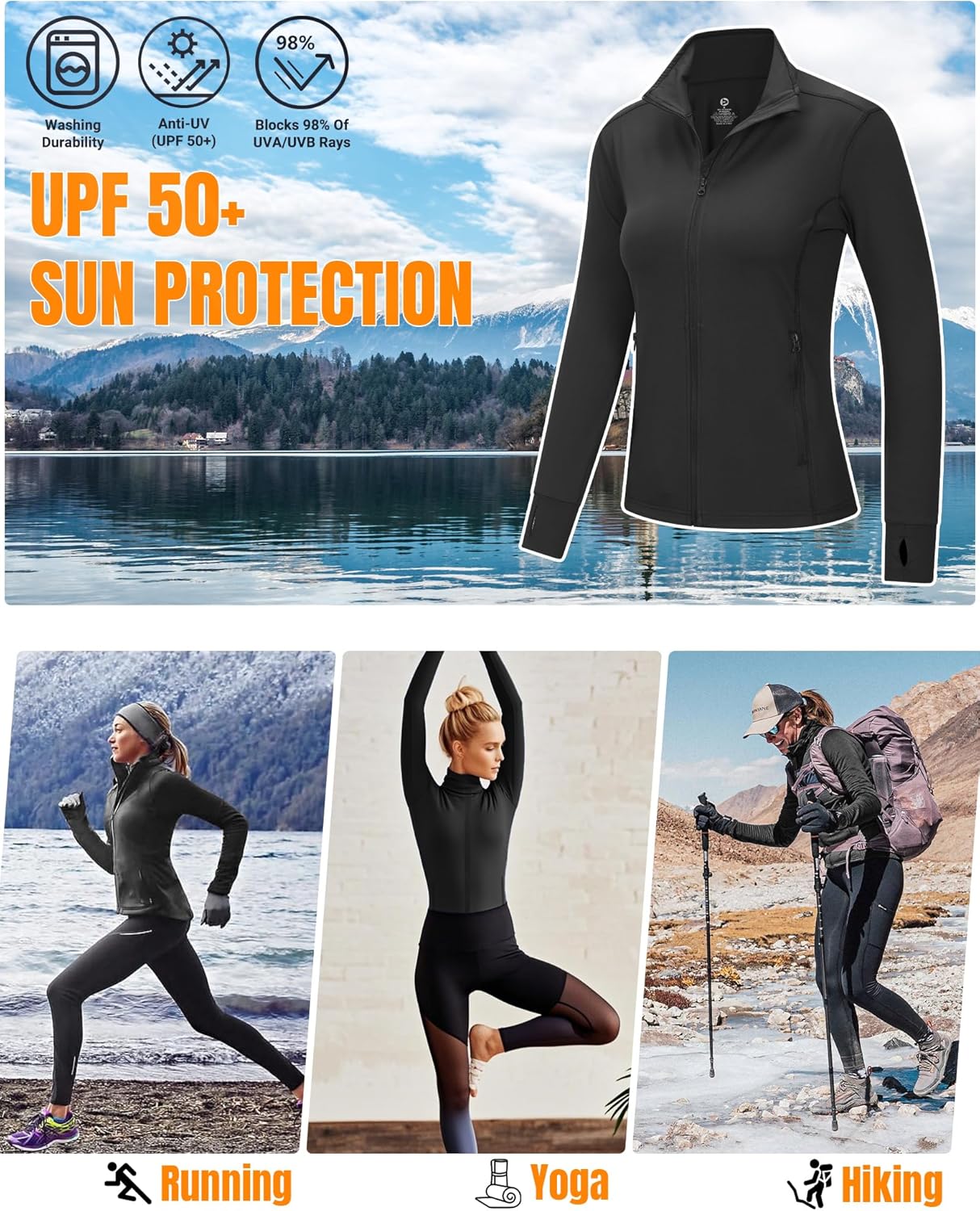 Outdoor Ventures Women's Full Zip Up Athletic Jacket Lightweight Workout Running Jacket with Pockets for Hiking Yoga Gym - Image 6