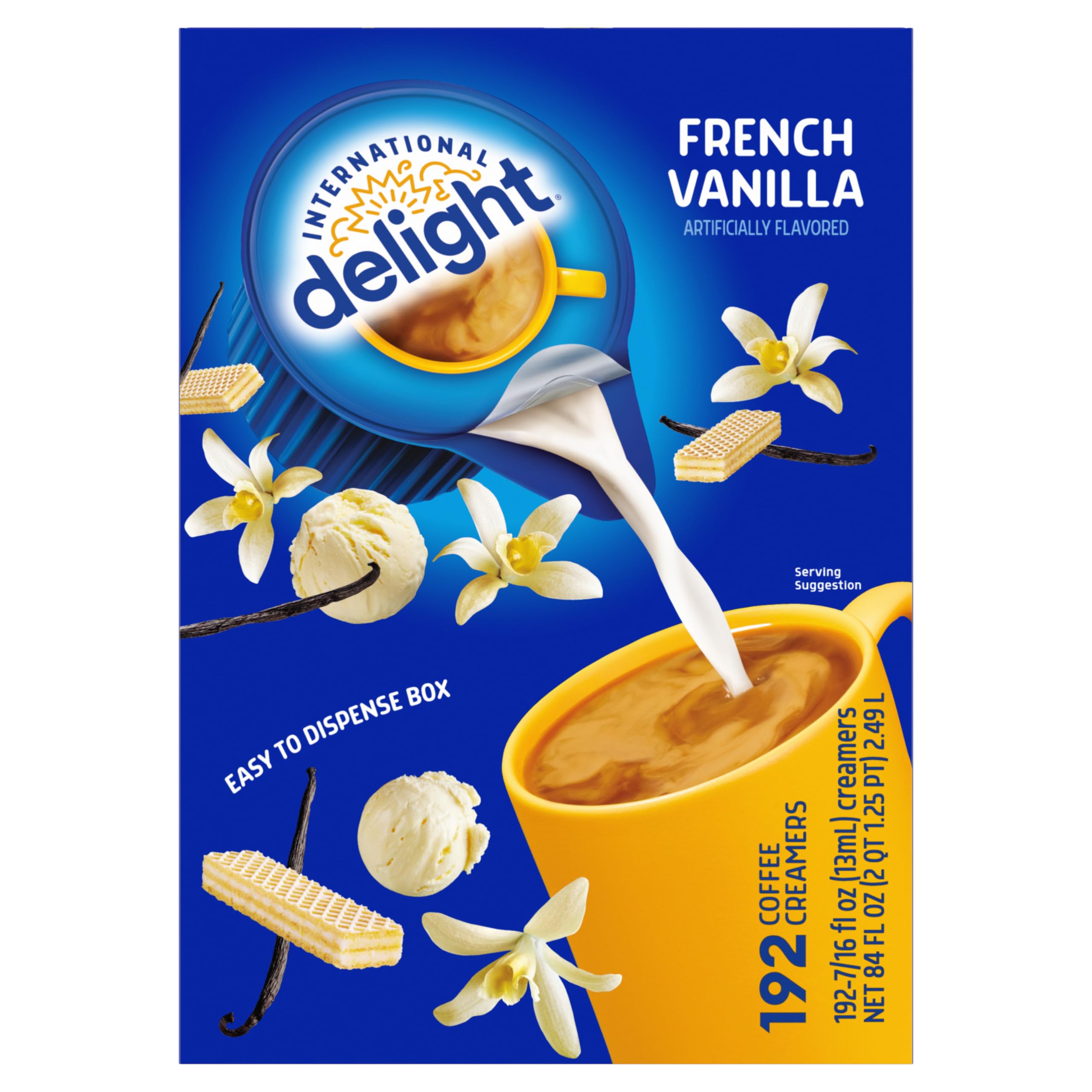 International Delight French Vanilla, 192 Count Single-Serve Coffee Creamers | 1 paquete, cremas de café de una sola porción, crema de café no láctea, no lácteo, uso doméstico, oficinas