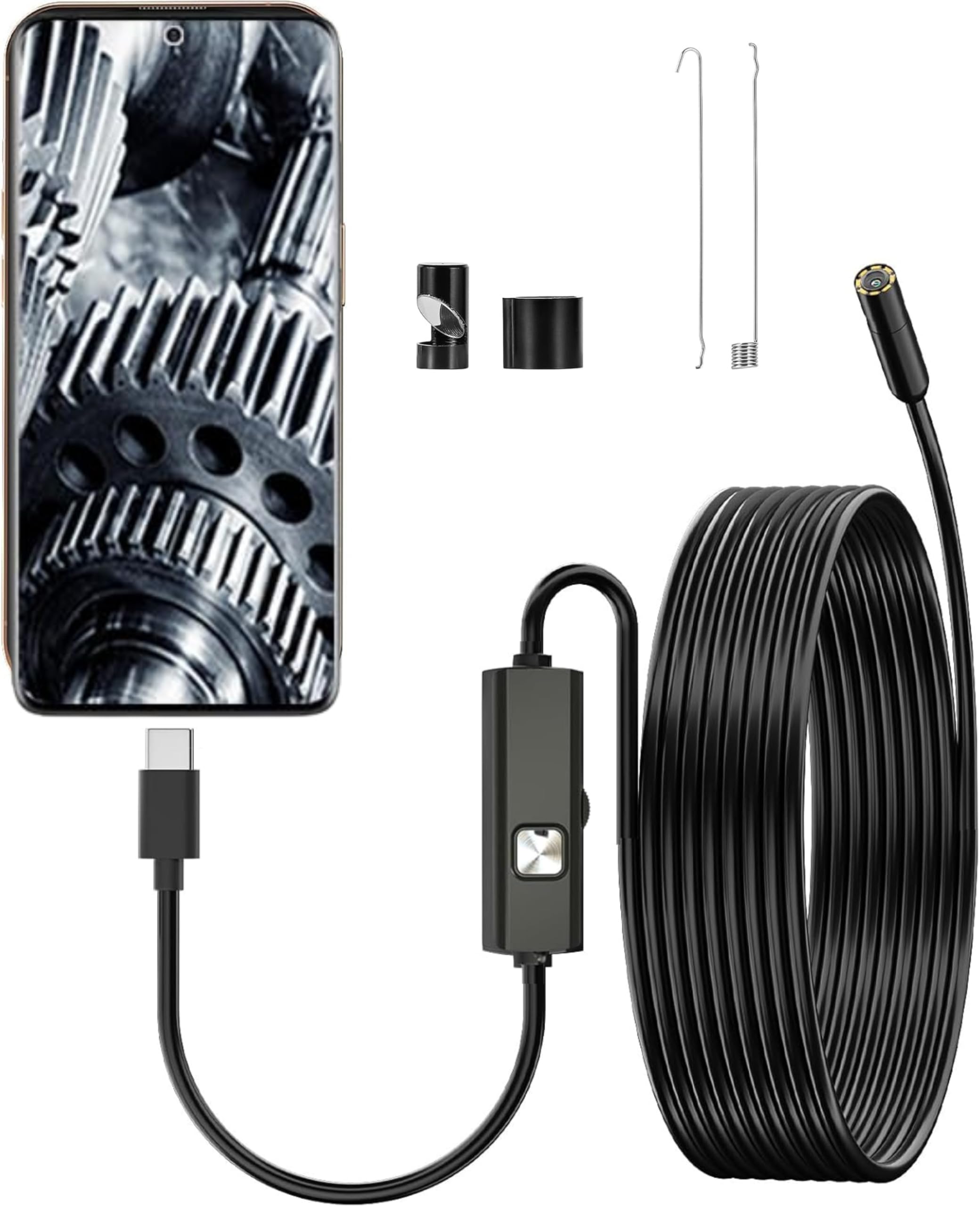 Mobile Endoscope Camera,Type-C Compatible, 720P HD with 6 LED Light,Waterproof IP67 Inspection Camera,2M Wire for Android Phone | PC | Tablet Security Type C App Camera.