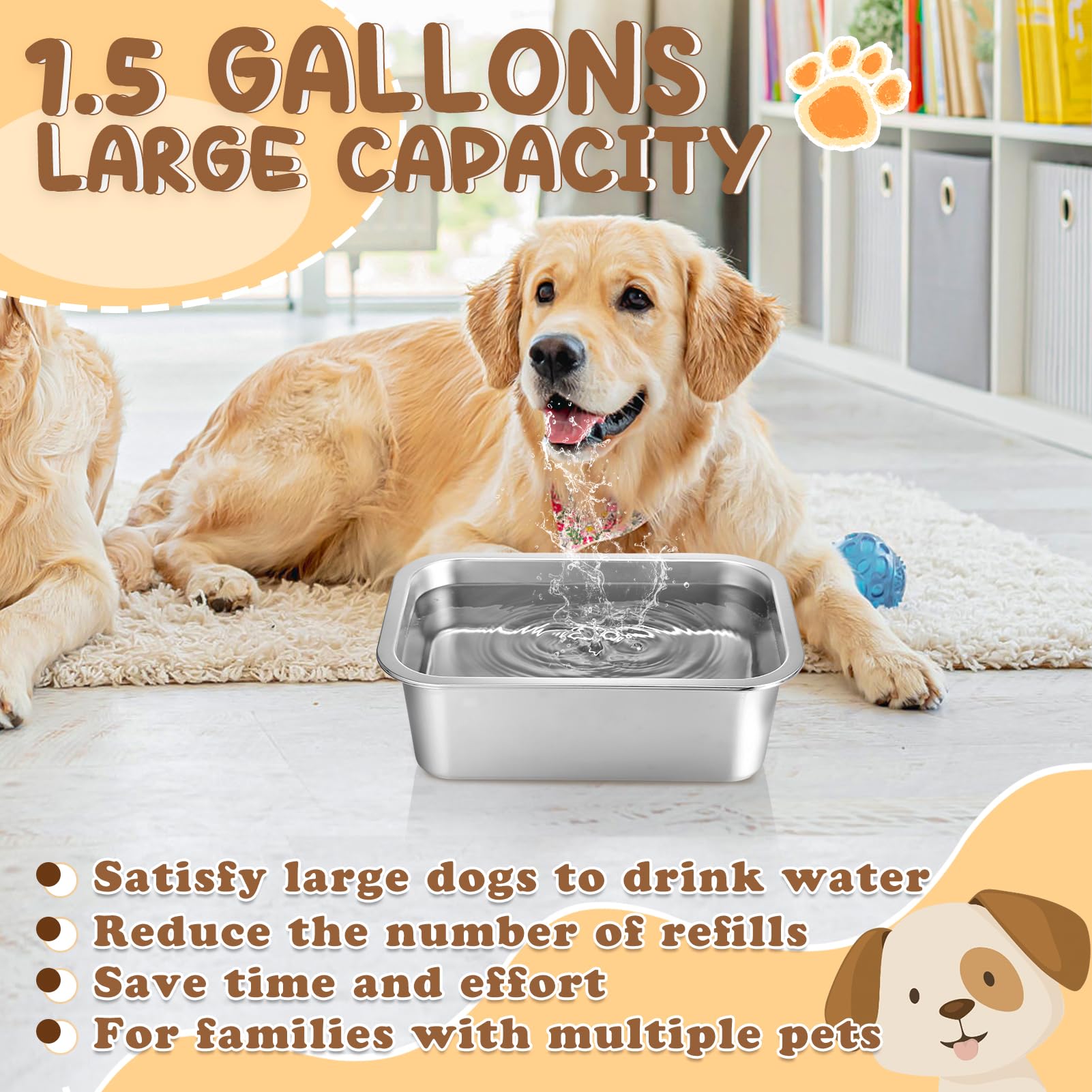 Grande gamelle d'eau pour chien en acier inoxydable de qualité alimentaire, grande capacité pour eau et nourriture pour chiens de grande taille, intérieur et extérieur