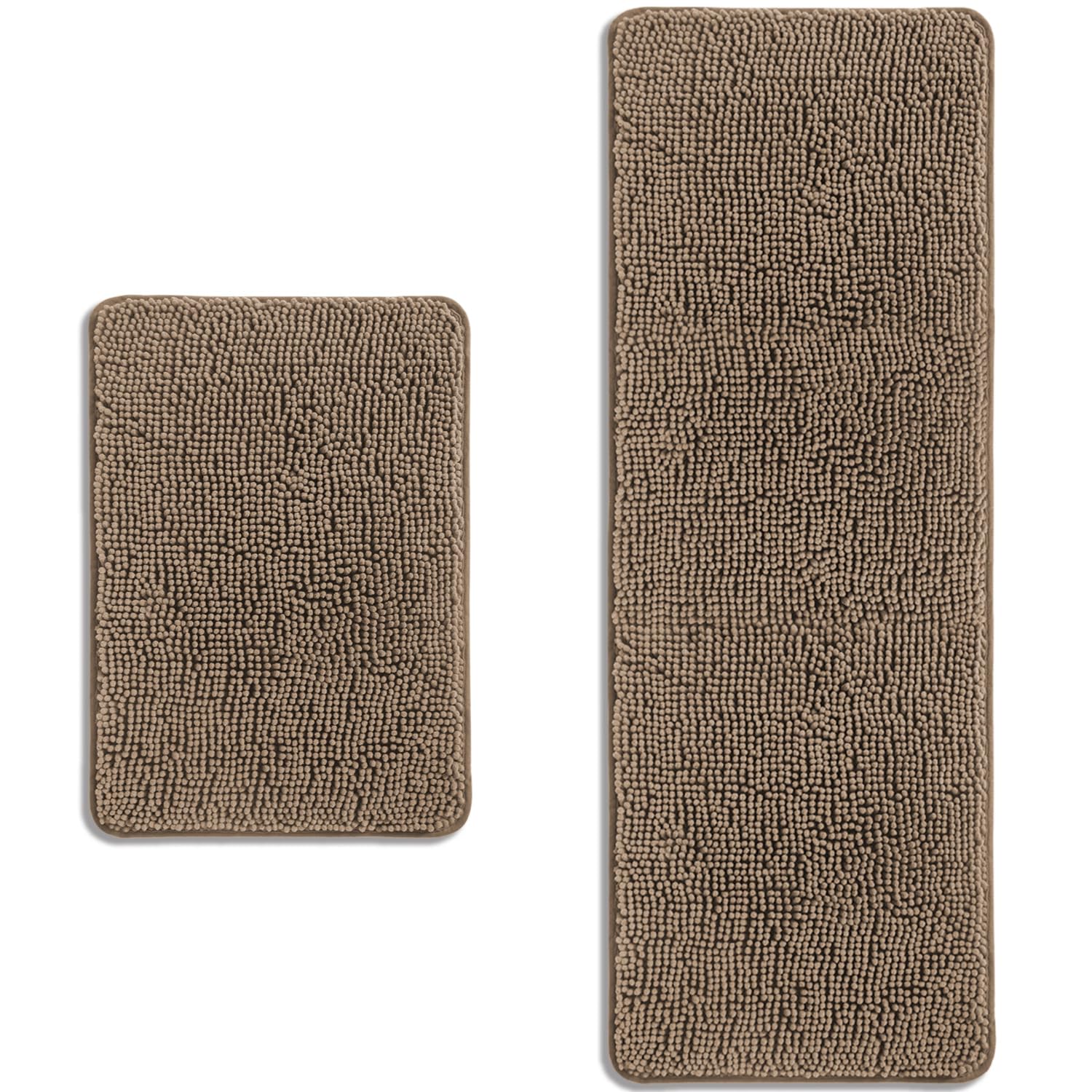 PureSwan Bathroom Rugs Sets 2 Piece – Absorbent and Washable Bath Mat, Non-Slip, Thick Soft Chenille Bath Rugs for Bathroom Floor, Shower, Sink(17" x 24"+17" x 47", Taupe)