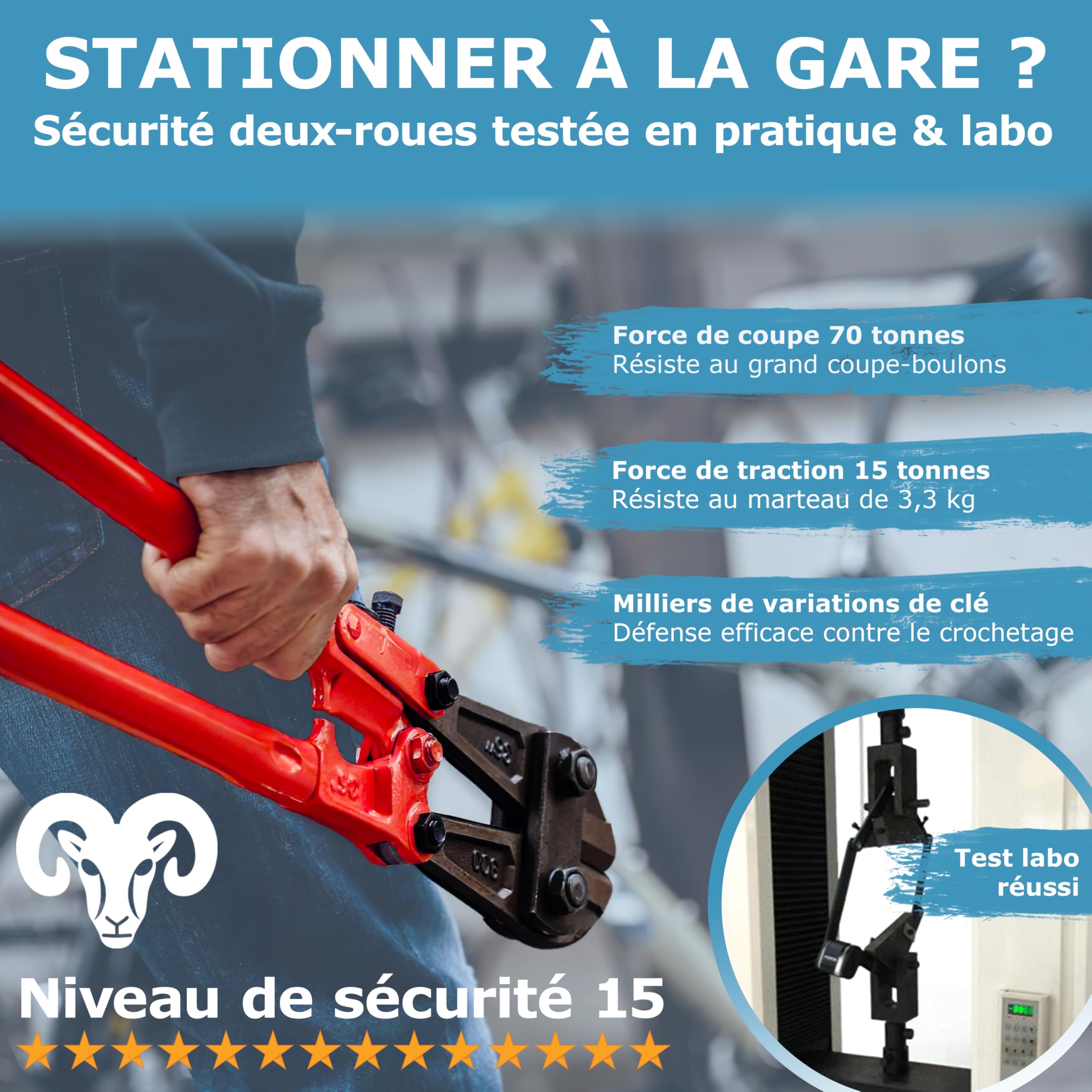 Widder Antivol pliant vélo extrêmement sûr [Acier titane niveau 15] | Antivol vélo haute sécurité 99 cm avec clé [3x] & support – Antivol à maillons pour E‑bike, trottinette & velo