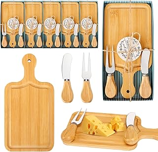 6 Sets Bridal Baby Shower Prizes for Game Winners Bamboo Square Mini Charcuterie Cheese Boards Butter Spreaders Forks with Thank You Tags Gift Box for Guests Wedding Birthday Party Favors