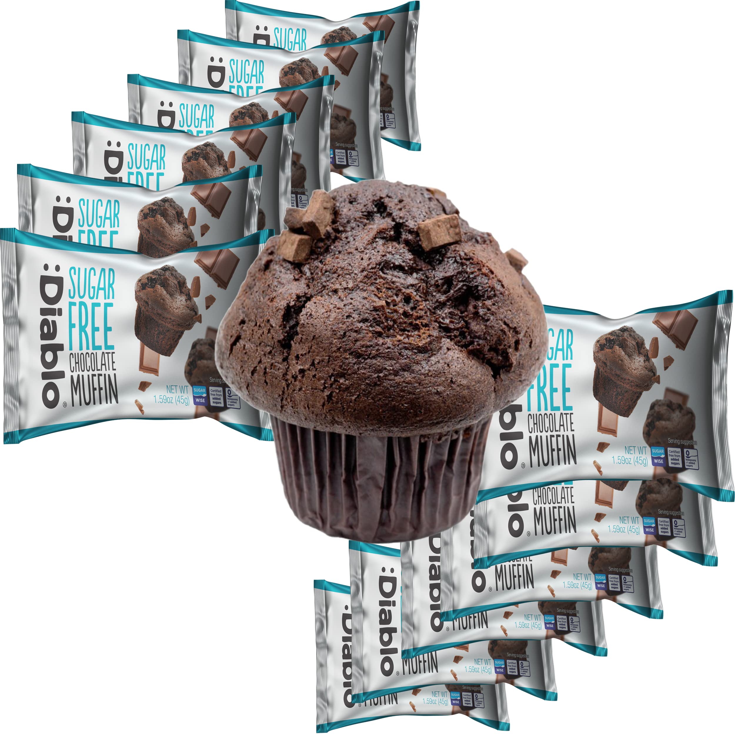 Diablo Chocolate, Chocolate Chip,Vanilla Cupcake | Sugar Free | Sweetened with Maltitol | Perfect for Gifting | Halal & Kosher Approved | 45g Each Cupcake (Chocolate, Pack of 12)