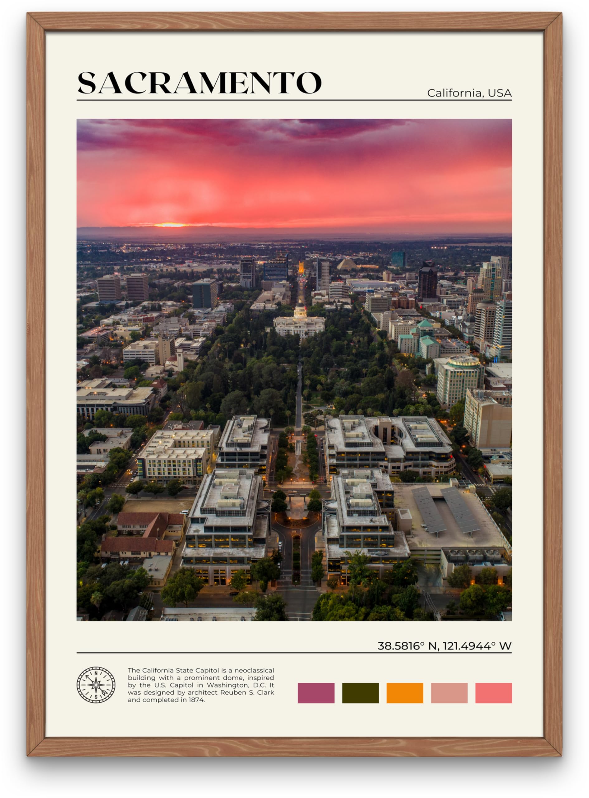 StudioUBILA Sacramento Wall Art Poster, Decorative Cityscape Landscape Art Prints, Home Decor Wall Art Print for Bedroom Living Room Kitchen Decorations, Unframed 8L" x 10W"