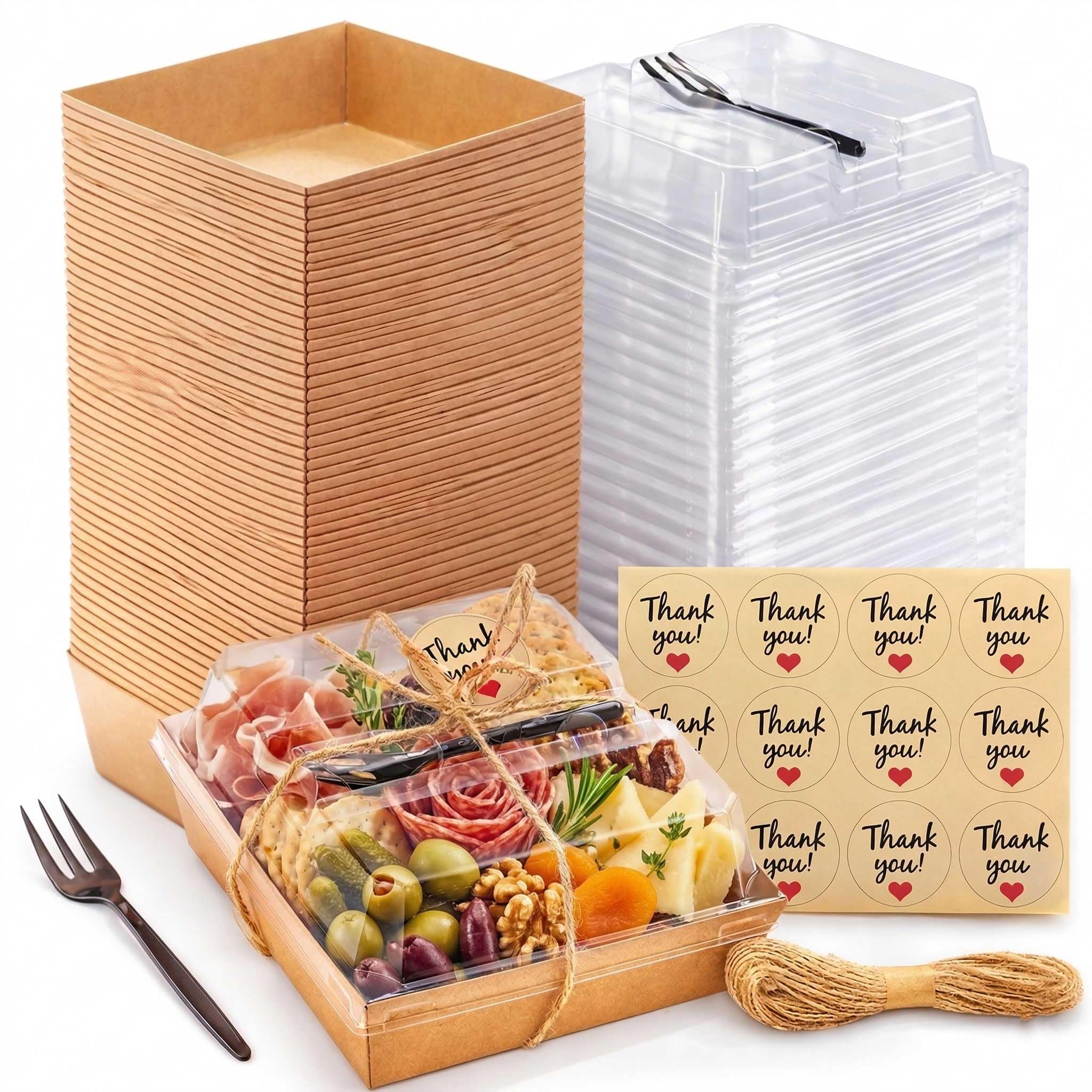 50 Pack 5in Small Charcuterie Boxes with Clear Lids, Mini Paper Containers