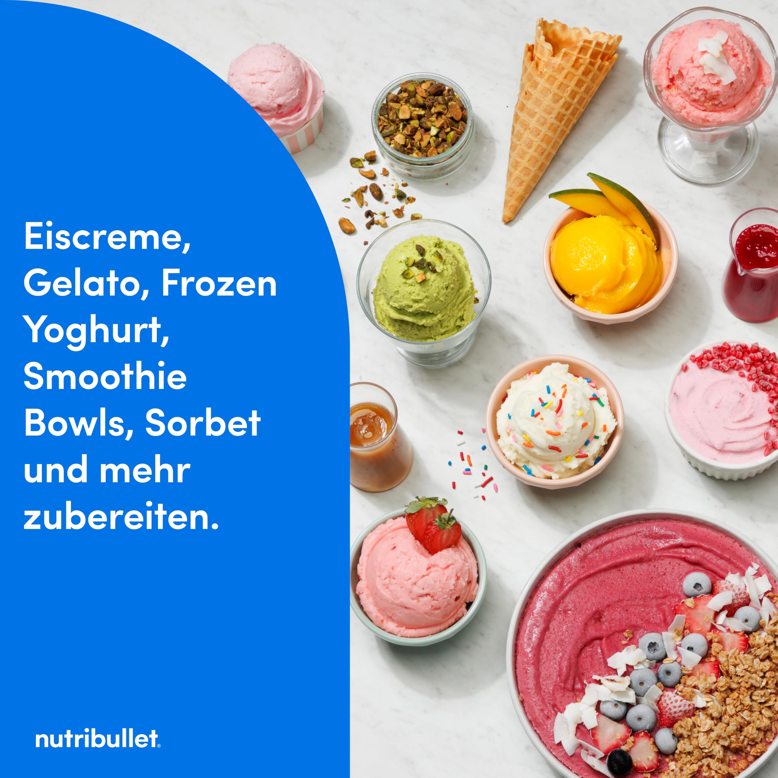 nutribullet Chill – Eismaschine für leckeres Eis, Gelato, Sorbet, Smoothie Bowl und Frozen Yogurt, 5 Automatikprogramme, Eiscreme Maschine, 3 Behälter mit Deckel, ideal für Familien, Weiß (NBD0503W)