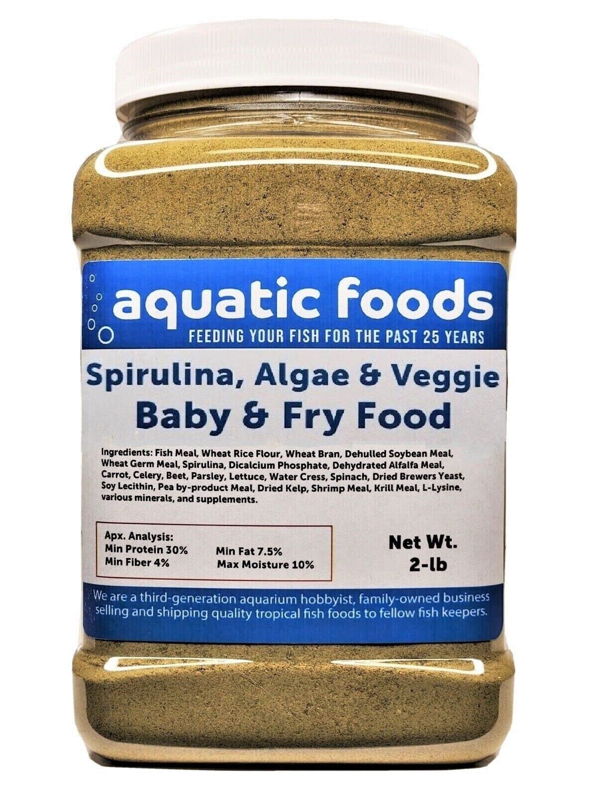 Aquatic Foods Inc. Baby & Fry Food of Spirulina, Algae, Vegetables for Tropicals, Koi & Pond Fish...2-lb Med Jar