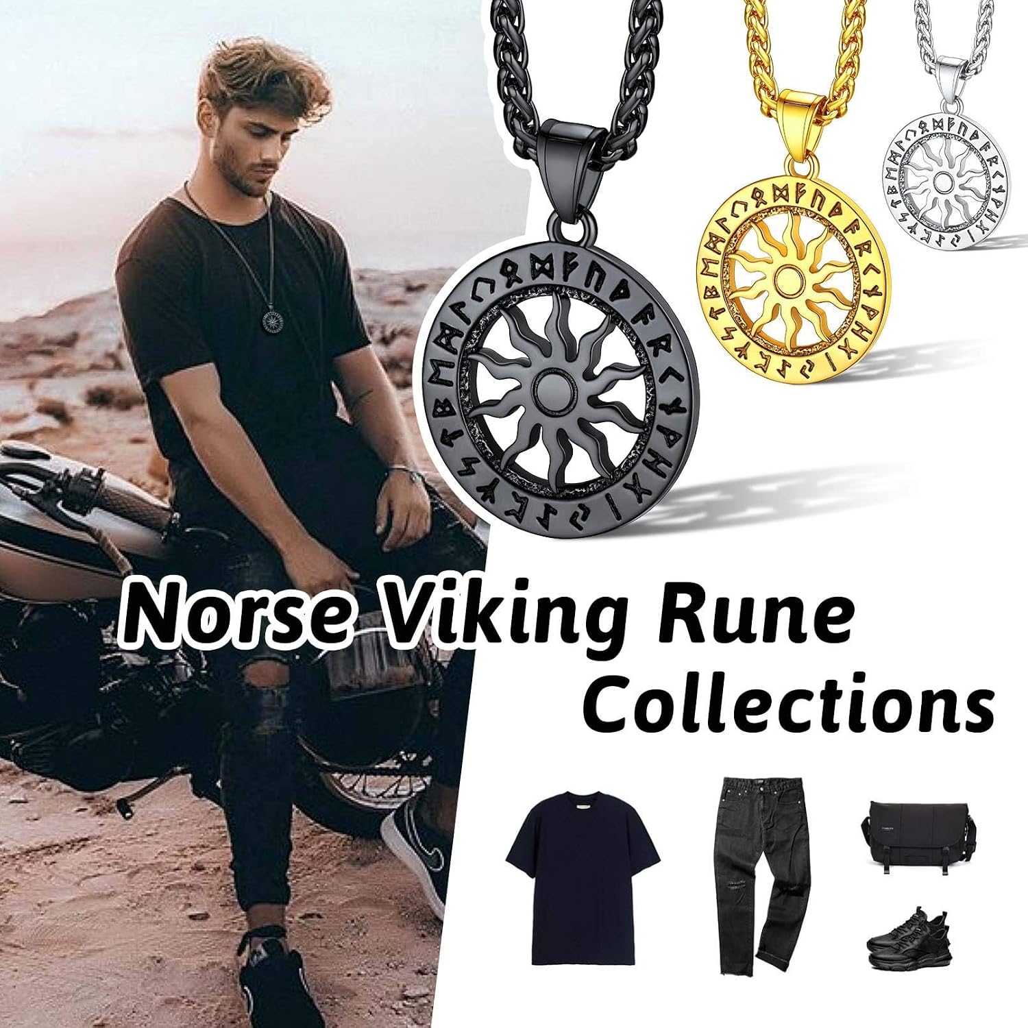 FaithHeart Norse Viking Rune Necklace with Adjustable Braided Leather/Stainless Steel Rope Chains for Men Women, Vintage Amulet Jewelry Gift with Delicate Box