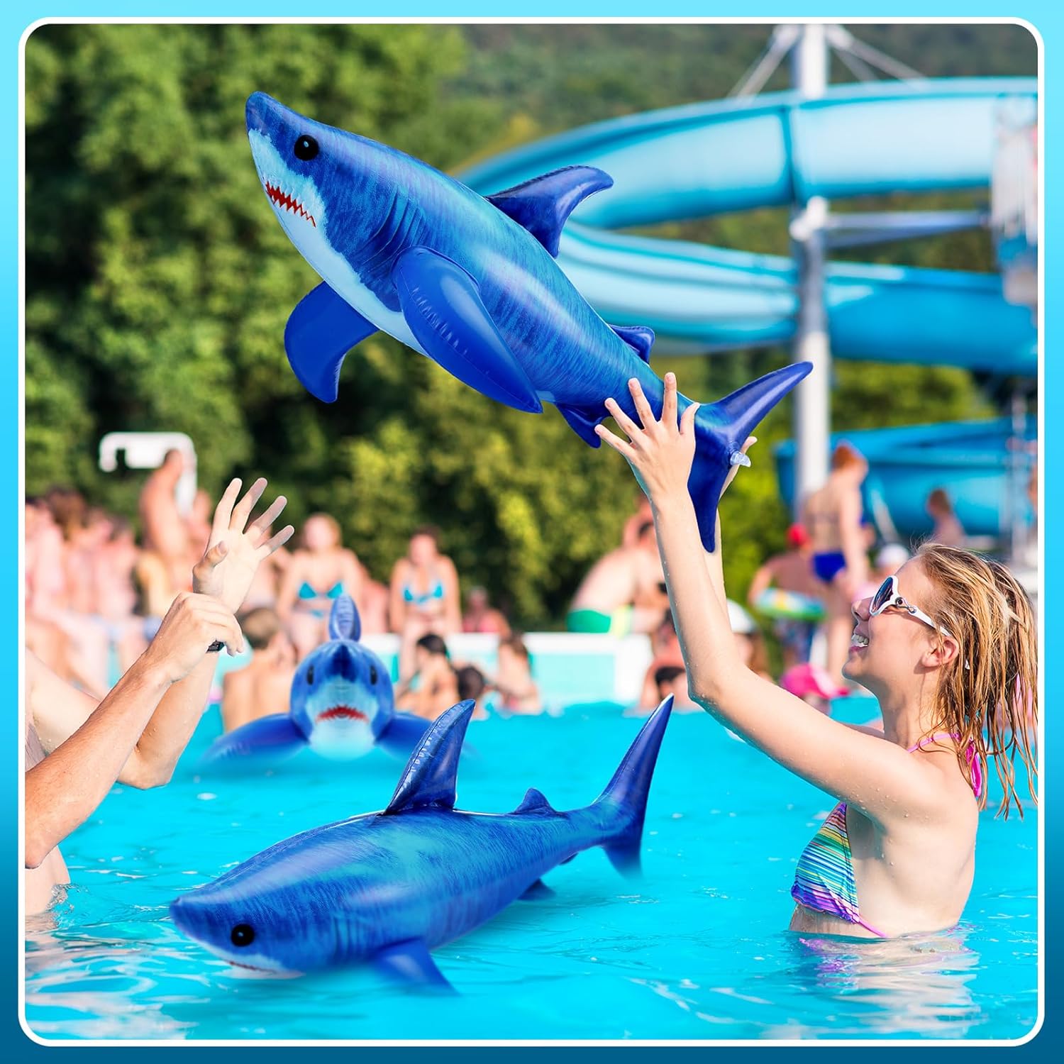 Leyndo 6 Pieces 23.6 Inch Summer Inflatable Shark Pool Toys Shark Pool Float Beach Balloons Birthday Party Decorations Animal Ornament for Birthday Party Decor Supplies Gift