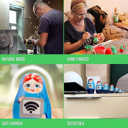 Miniatura 4 de Juego de 7 muñecos rusos para anidar  Muñecas matrioska azules inusuales  Muñecas rusas pintadas a mano  Decoración azul  Regalos geek para