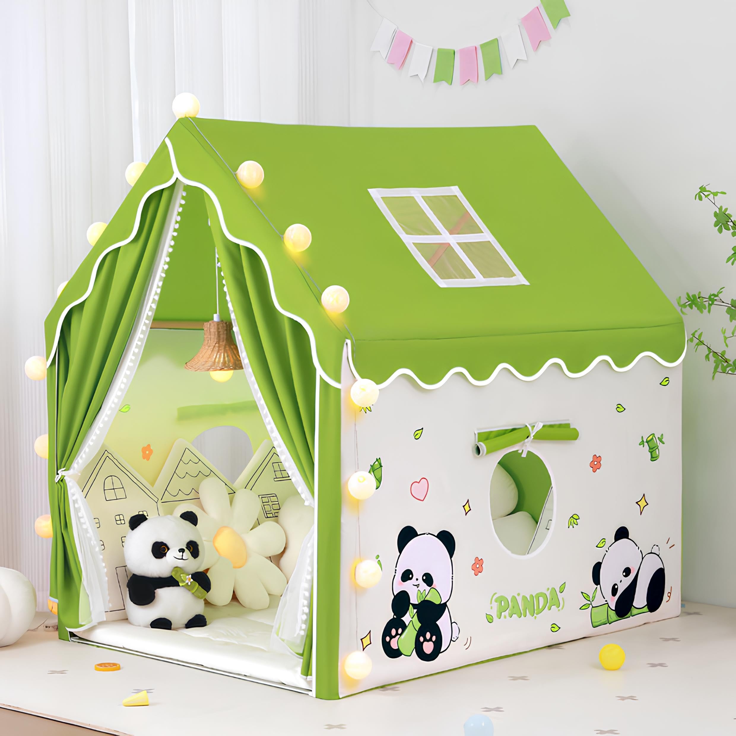 Gurukrupa International Light Weight Kids Play Tent House for 3-8 Year Old Kids Girls and Boys (Green Panda 001)