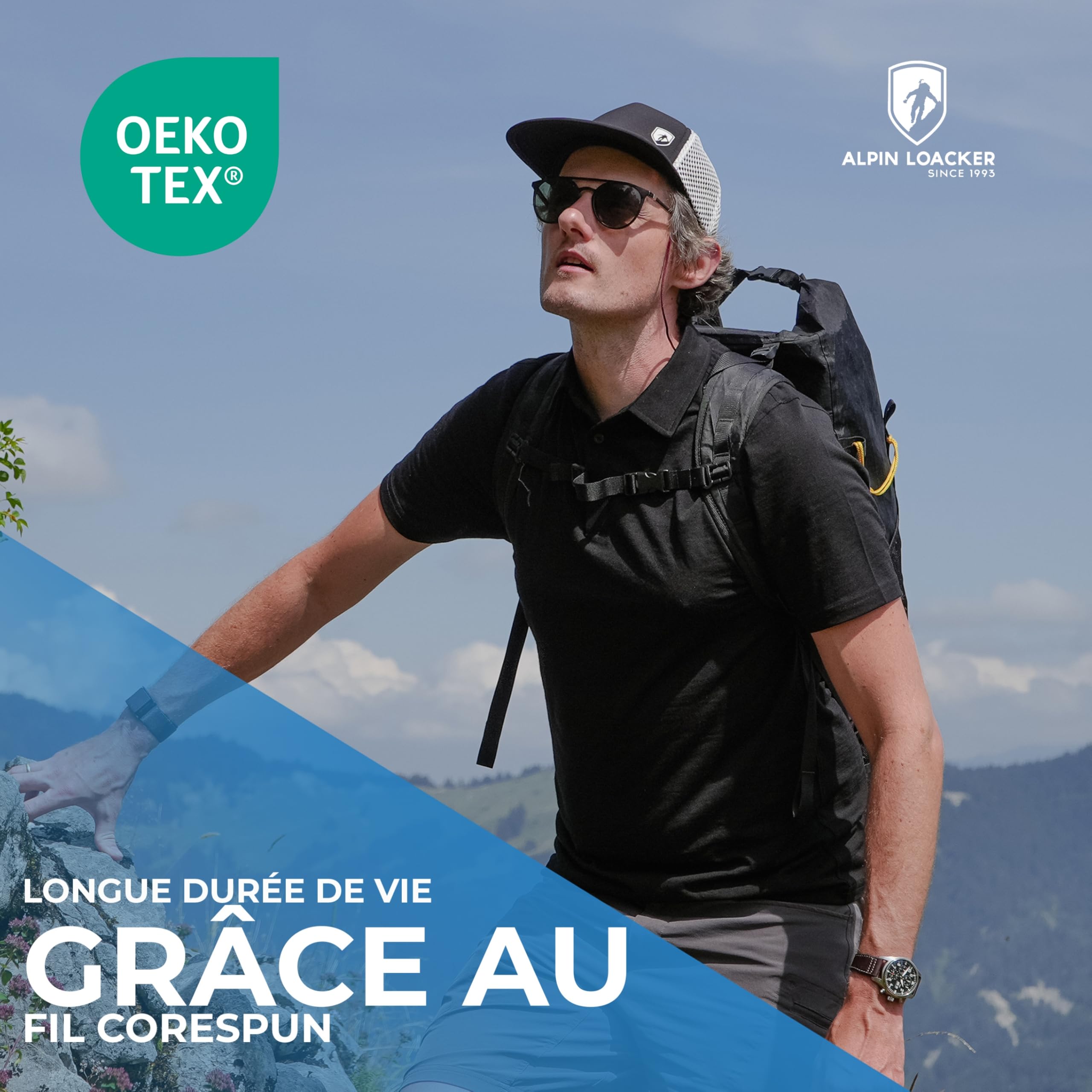 ALPIN LOACKER T Shirt Laine Mérinos pour Hommes de Randonnée en Tshirt Sport Manche Courte - Anti-Transpiration - Haut Thermique Respirant et Polo