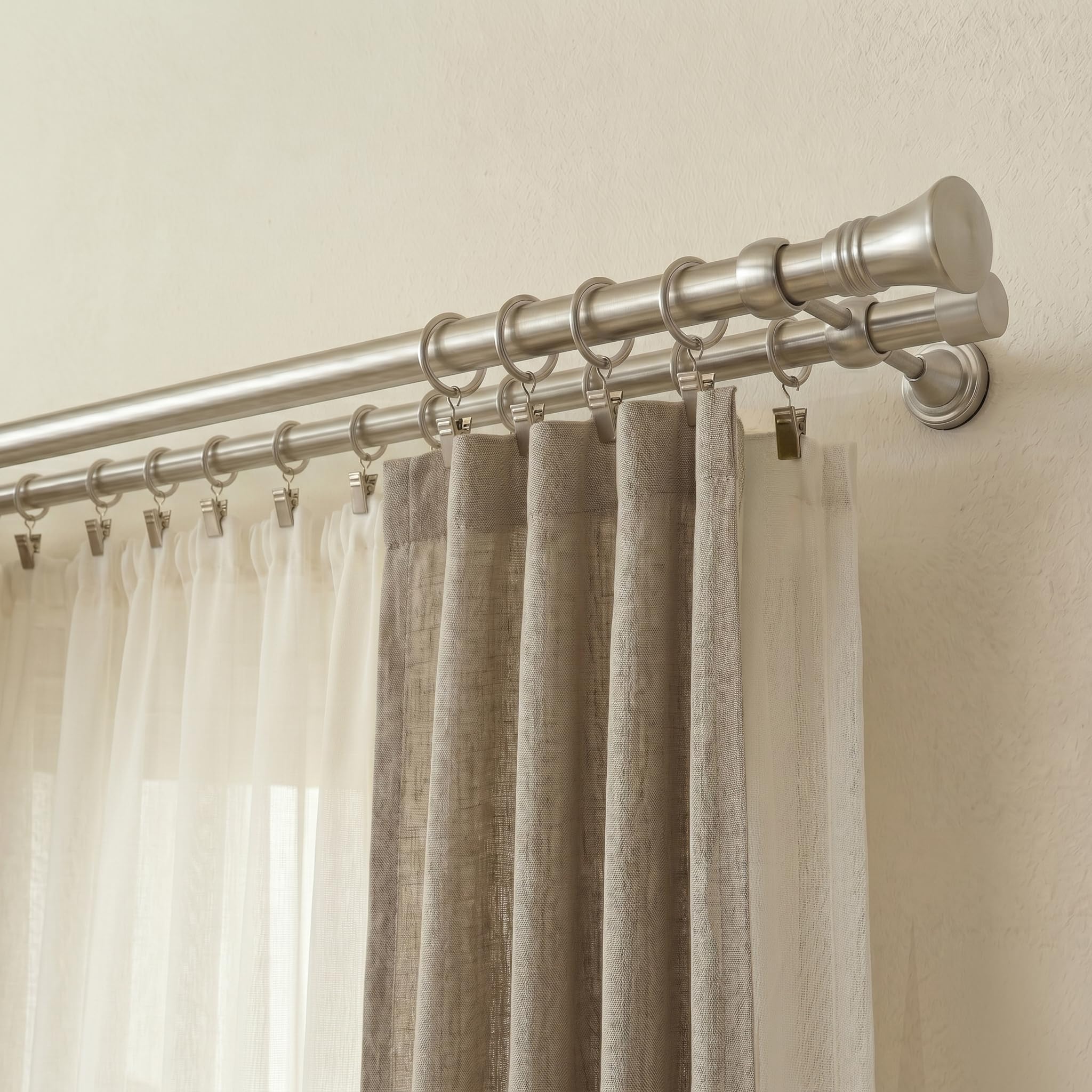 Gardinenstange Matt aus Stahl - Gordijnroede 280 cm - Elegante Modern Vorhangstange - 2-läufig stange vorhang - Karniesabschluss wählbar - Vorhang Stangen Gebürstet Modena