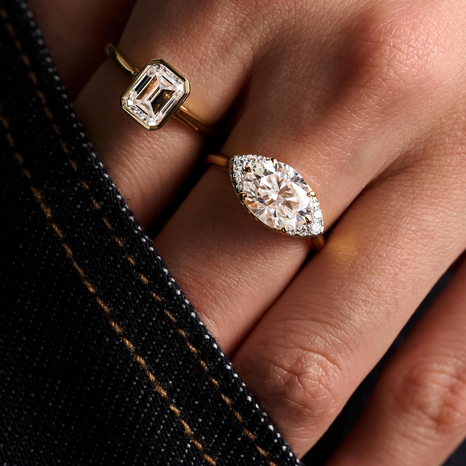 3ct Moissanite Promise Rings for Women, Angel Eyes Oval Stone D Color VVS1 18K Gold Plated 925 Sterling Silver, Lab Created Diamond Wedding Engagement Jewelry Gifts Size 6-9 - Image 3