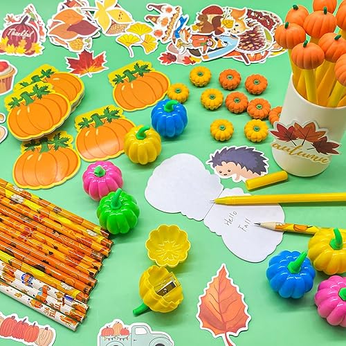 Miniatura 4 de Cinrobiye 122 piezas de calabazas de otoño, regalos de fiesta, suministros de fiesta de hoja de arce, Día de Acción de Gracias, juego de papelería