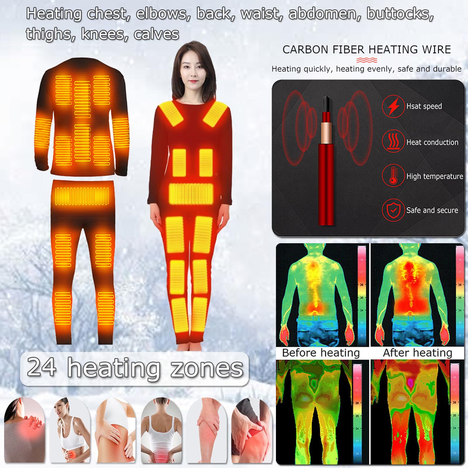 Fondo Intimo Riscaldante Intelligente per Uomo Donna Intimo Termico Baselayer Riscaldato Elettricamente A 12 Zone per La Stagione Fredda,M,Tops