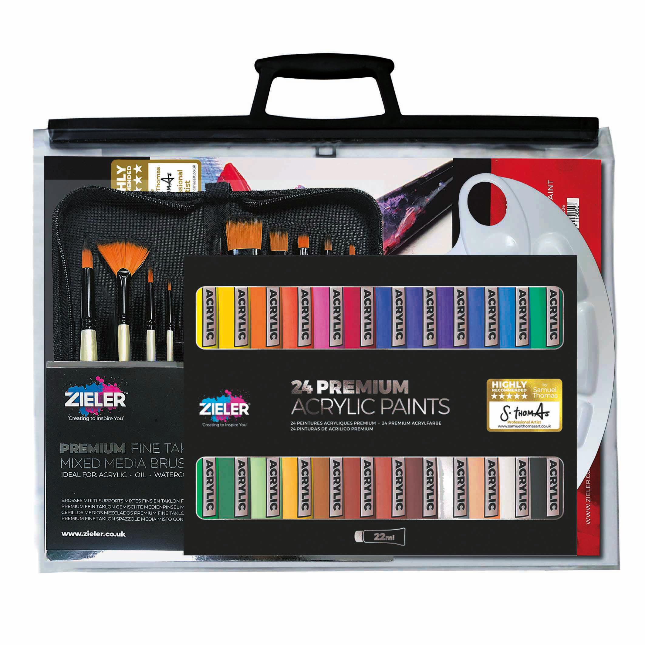 Complete Acrylic Painting Set in a Clear A3 Case by Zieler | 37-Piece Gift Set