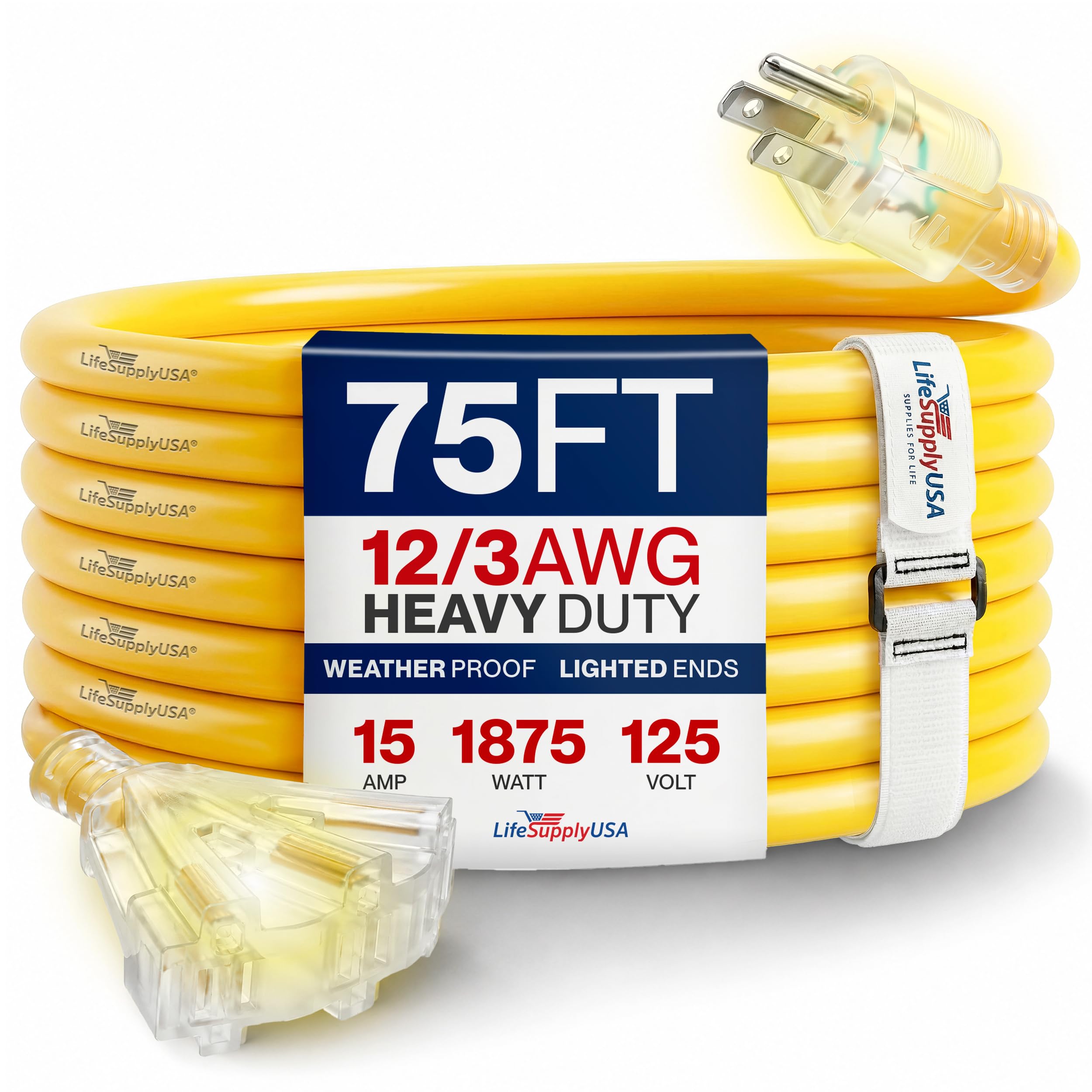 LifeSupplyUSA 75ft Extension Cord