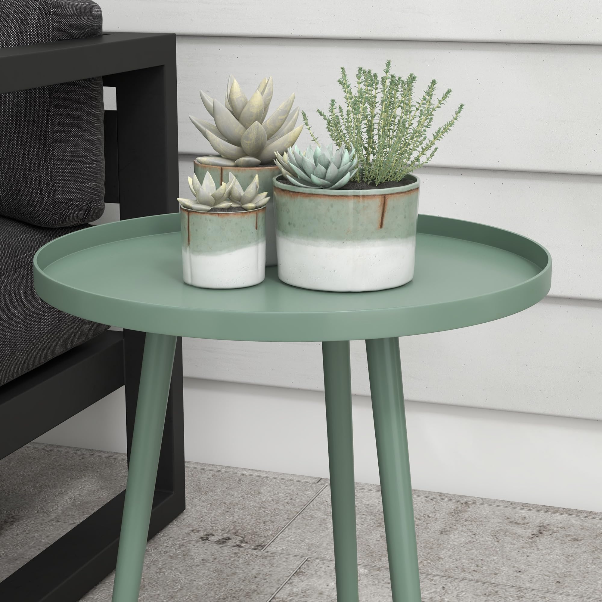Outsunny Table Basse de Jardin Ronde en Acier Ø40 x 50H cm Vert