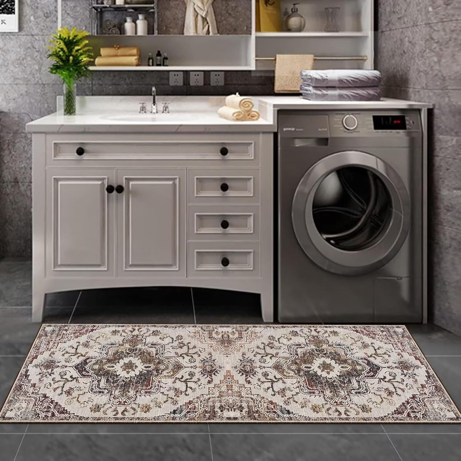 Boho Läufer Flur Küche Waschbar rutschfest 100X400cm Vintage Lang Küchenteppich Flurteppich Teppich Fur Korridor Wohnzimmer Schlafzimmer Meterware Anpassbar