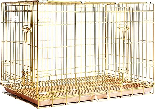 Miniatura 1 de HOMEY PET Jaula de cobre para perros de 36 pulgadas, plegable, portátil, de alambre de metal, con rejilla de suelo extraíble, bandeja extraíble a