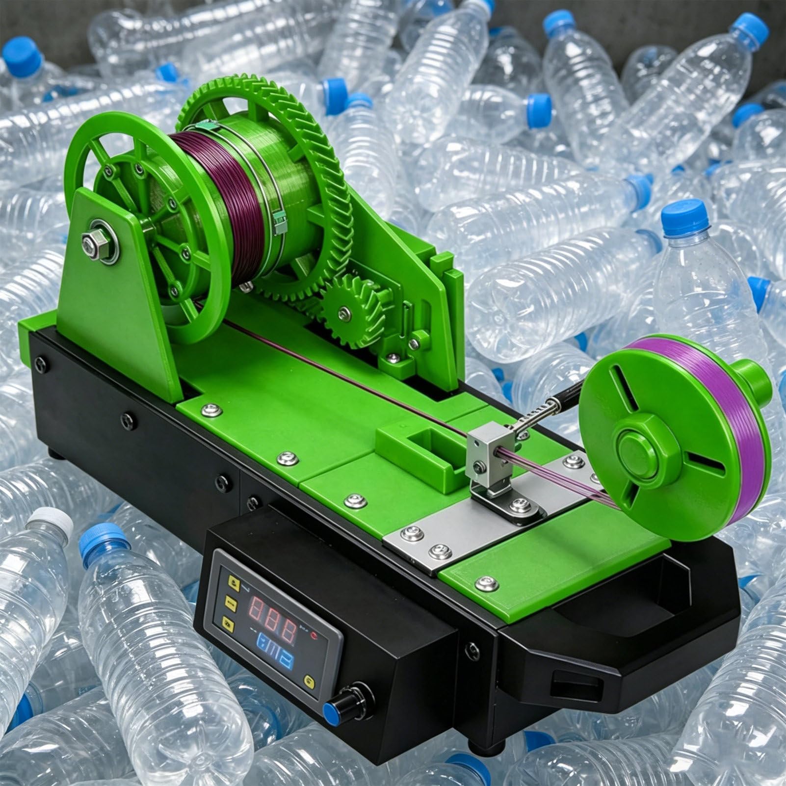 Pvxa 3D Desktop Filament Maker Machine, Desktop Filament Maker, Recycled PET Bottle Recycler, Digital Temp Control, for DIY Makers, Home & Classroom Use Green