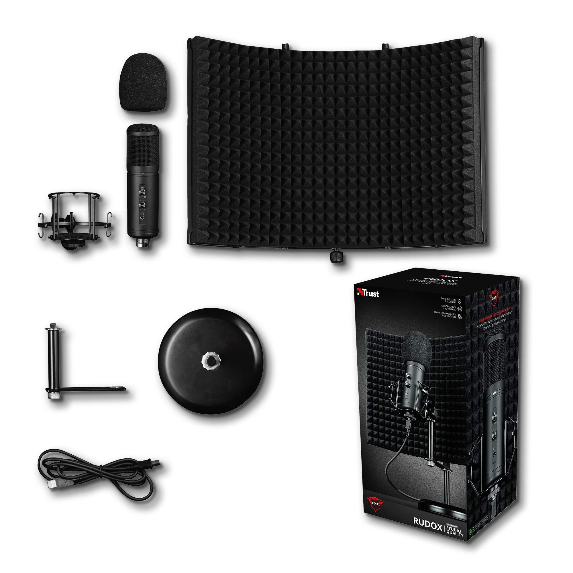 Trust Gaming 23874 GXT Micrófono Profesional con Pantalla Absorbente GXT 259 Rudox, Micrófono USB de Condensador para Cantar, Estudio, Grabación, PC, Podcast, Streaming, Voz, Youtube
