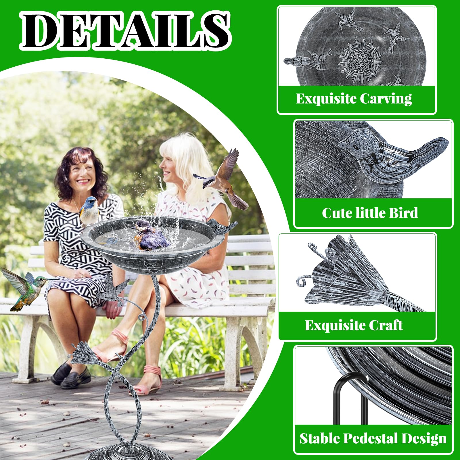Freistehende Vogeltränke Aus Metall – Mit Erdspießen, Blau-schwarz Gesprenkelt, Goldakzent, Ø 29,2 Cm, Für Garten & Terrasse