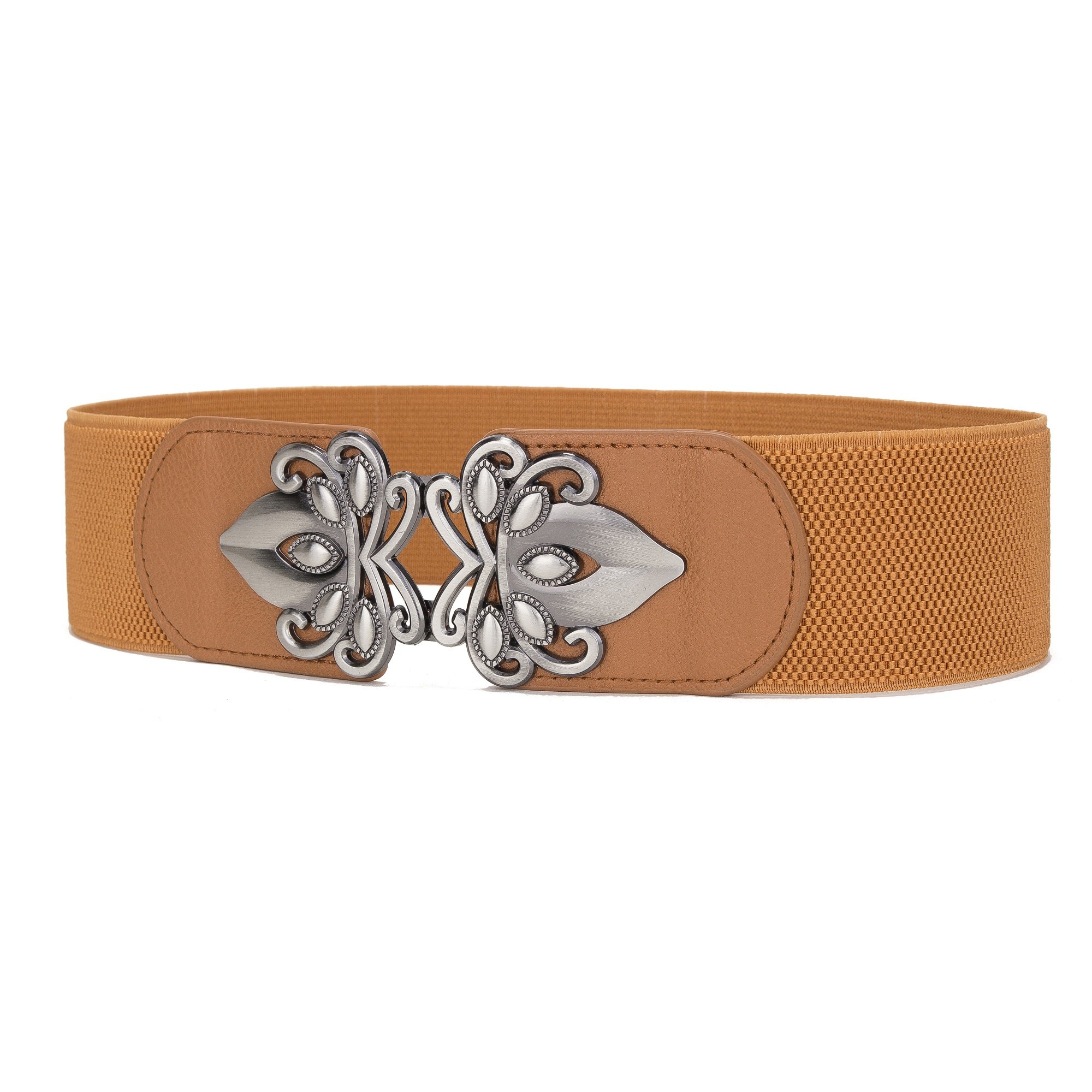 YYWING Women Metal Fashion Wide Leather Belt Elastic Buckle belt solid color