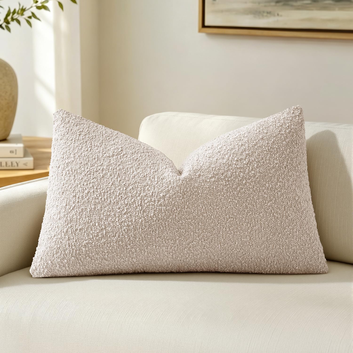 Photo 1 of ** DAMAGED ZIPPER **MIULEE Textured Boucle Throw Pillow Cover Beige