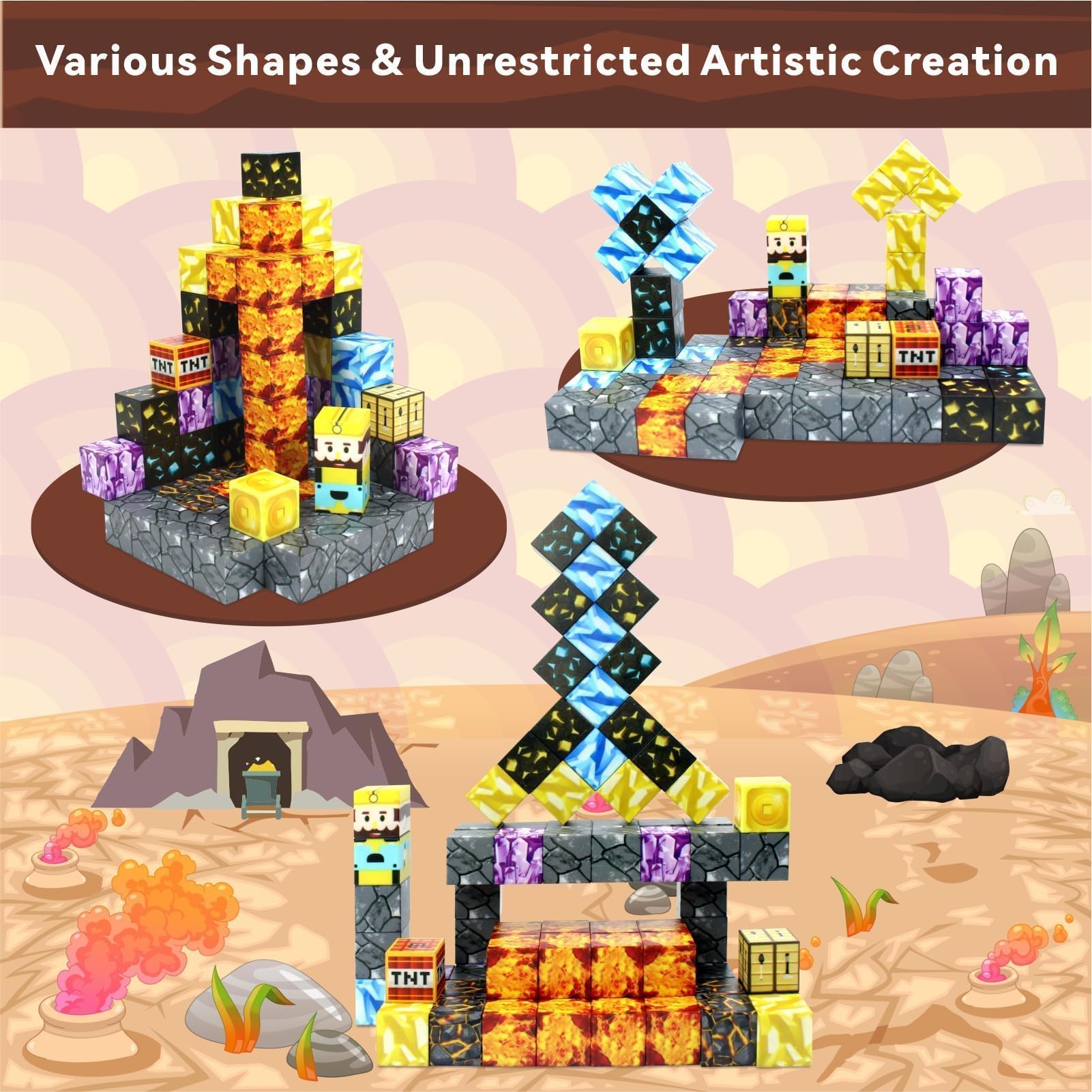 70 Pezzi Set di mattoncini magnetici per costruire miniera magnetica per portale magico, piastrelle magnetiche per bambini e bambine dai 3 anni in su