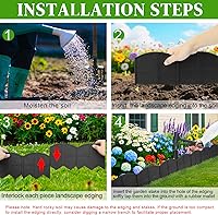 Vista 8 de Borde de Jardín Negro de 20 Pies, Borde de Paisajismo de 6 Pulgadas de Alto con 20 Piezas de Estacas de Jardín de 7.8 Pulgadas de Altura, Borde