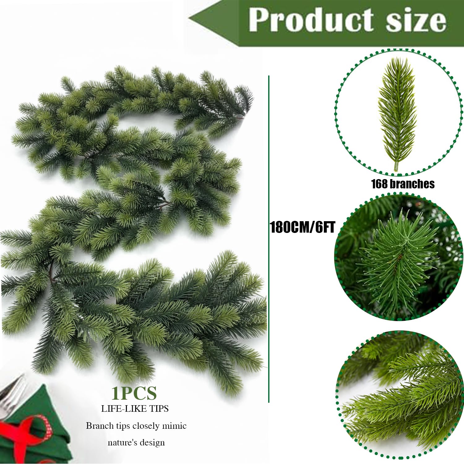Ghirlanda Di Natale Artificiale In PVC Da 2,7 M, Decorazione Per Interni Ed Esterni Per Camino Scala Albero Di Natale Giardino 270 Punte 90914571