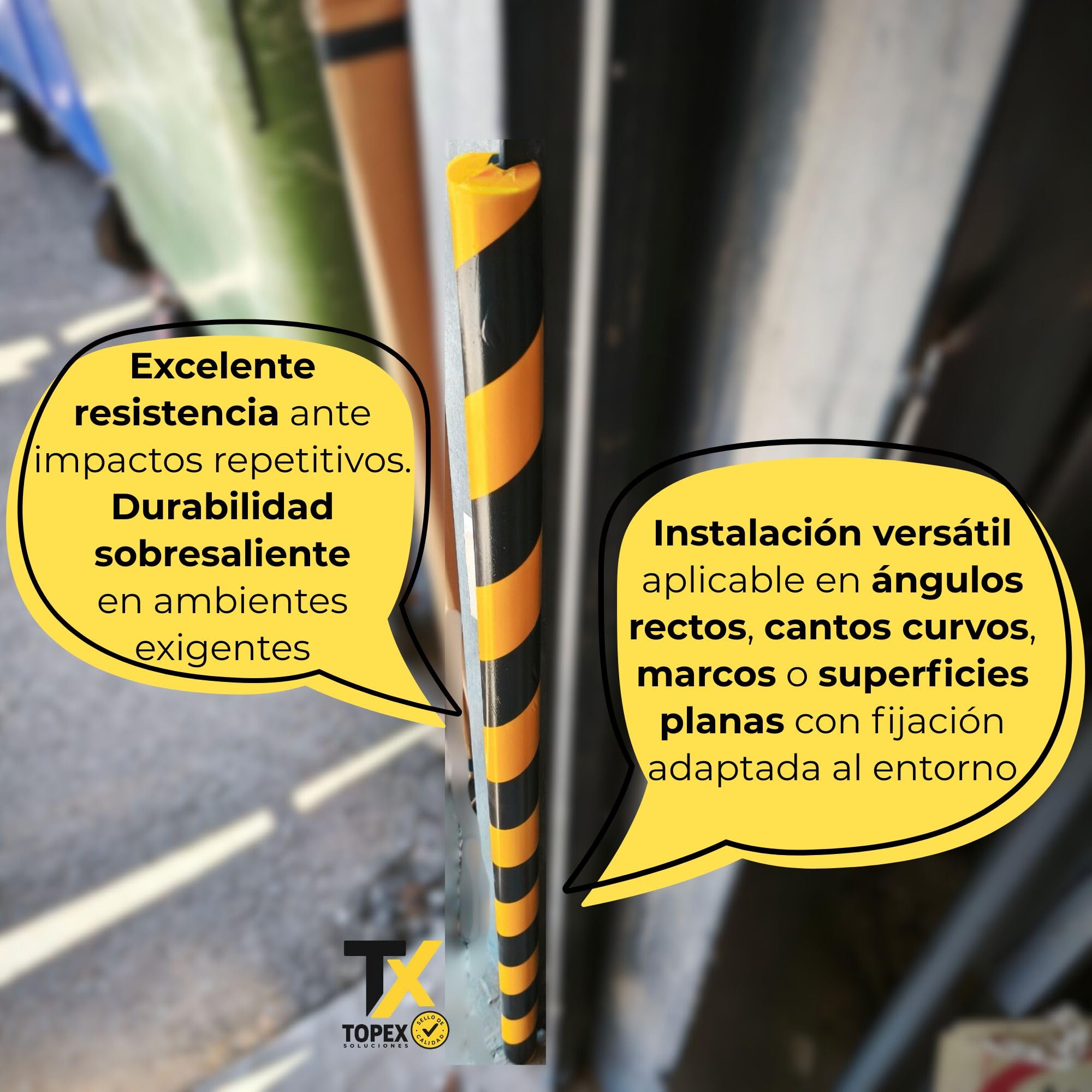 Protector Bordes Metal Tipo B – Paragolpes Espuma Amarillo Negro Ø40 mm – Perfil Curvo 1 m – Sin Adhesivo – Pack 4