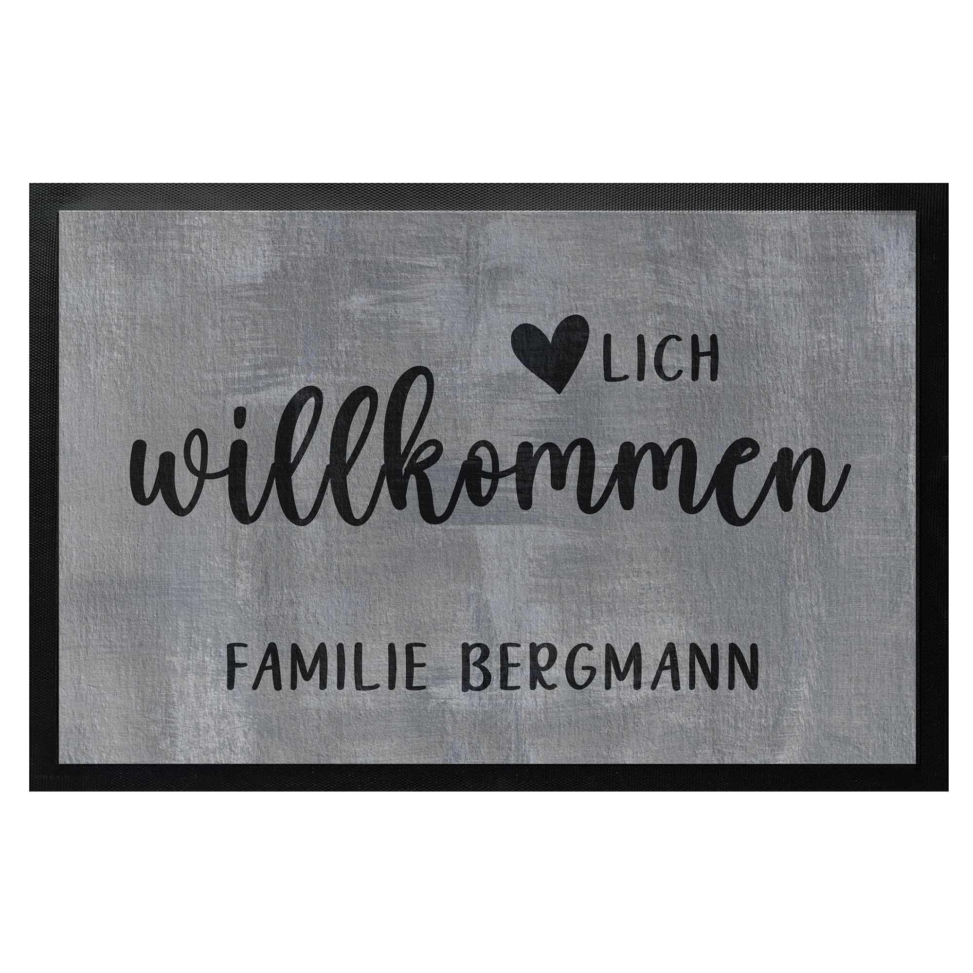 Herzlich Willkommen Fußmatte personalisiert mit Namen Betonoptik bis 120cm | Willkommen Türmatte personalisiert mit Familienname | Geschenk für Hochzeit, Einzug, Verlobung & Einweihung (75x50cm)