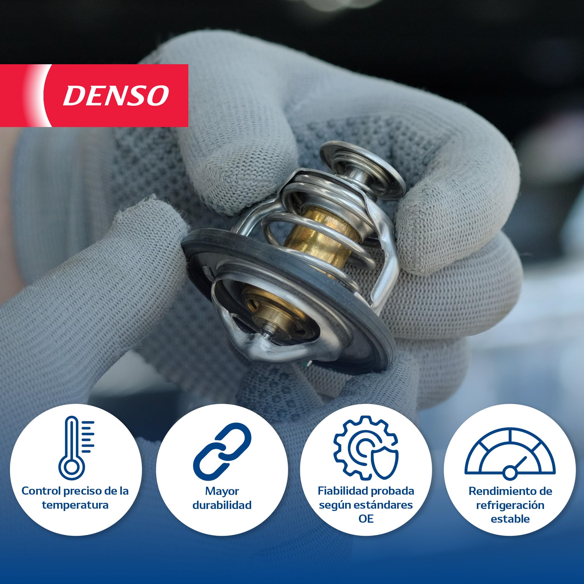 DENSO Termostato (Número de pieza DTM89768) para sistema de refrigeración del vehículo – Calidad OE, sustitución de ajuste directo, control preciso de temperatura, protección del motor