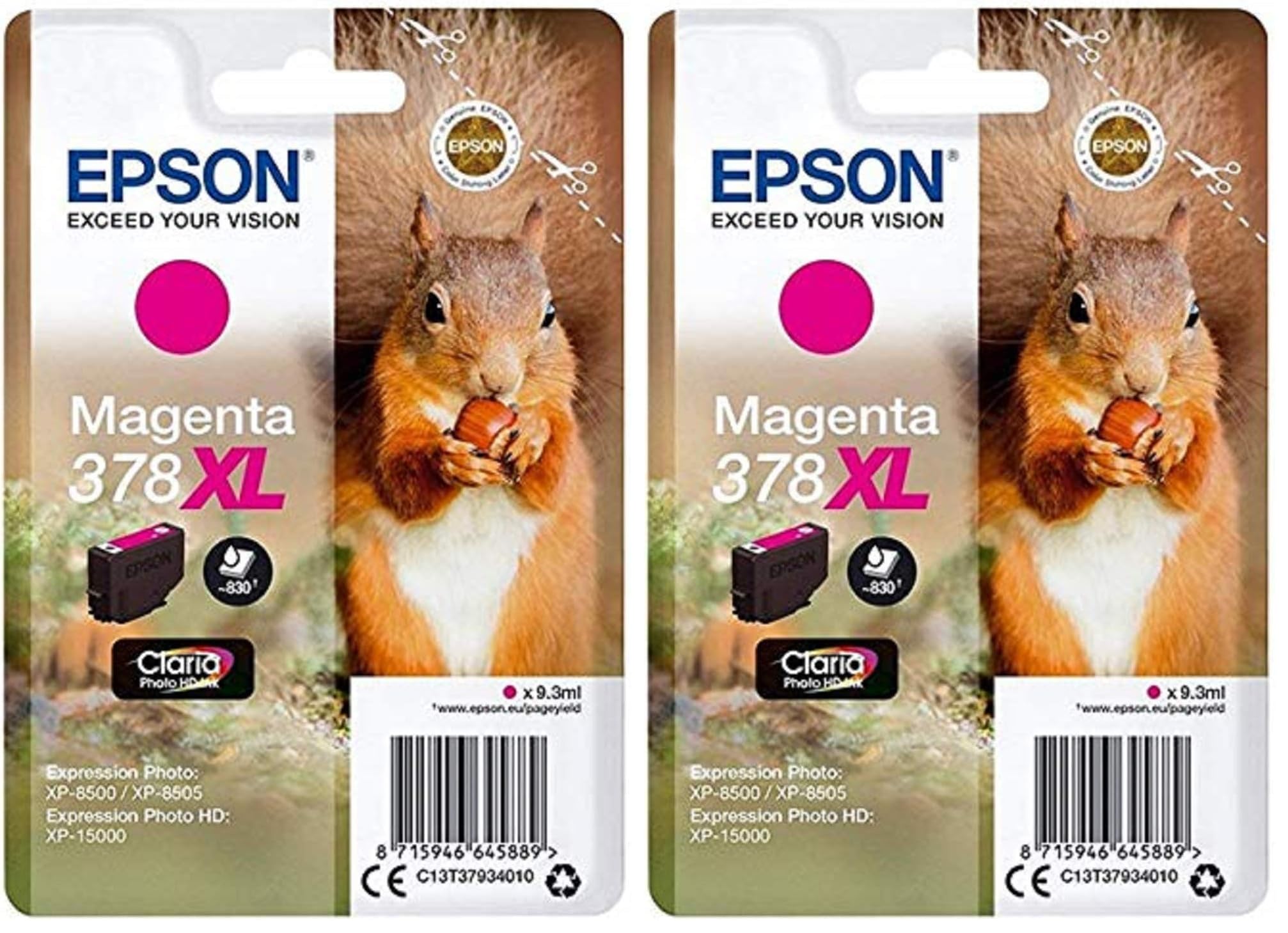 Epson EP64588 Original 378XL Tinte Eichhörnchen (XP-8500, XP-8600, XP-8605, XP-15000), Magenta (Packung mit 2)