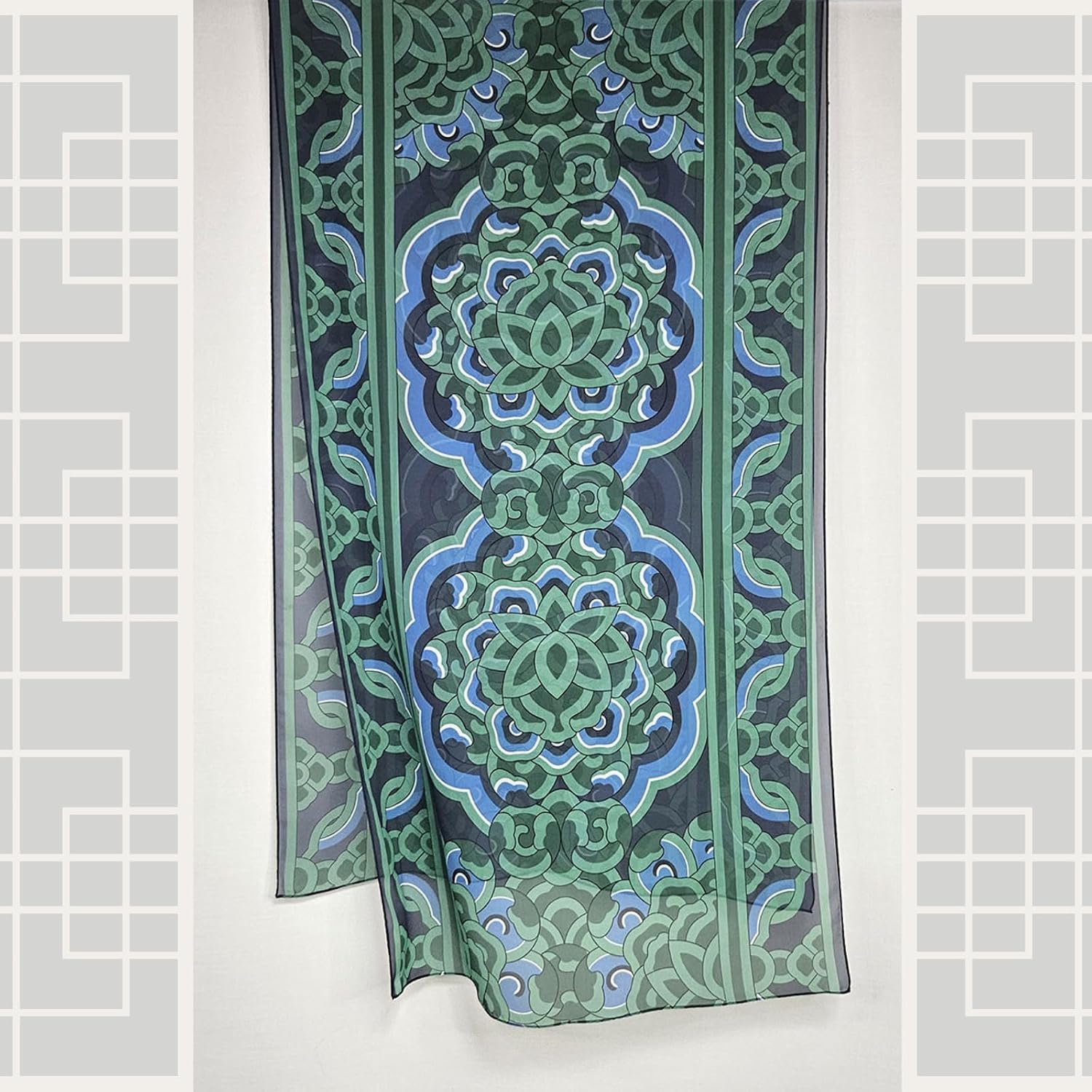Lafulaful 100% Silk Scarf for Women, Lightweight Long Silk Chiffon Accessory Inspired by Sungnyemun Dancheong Korean Traditional Pattern