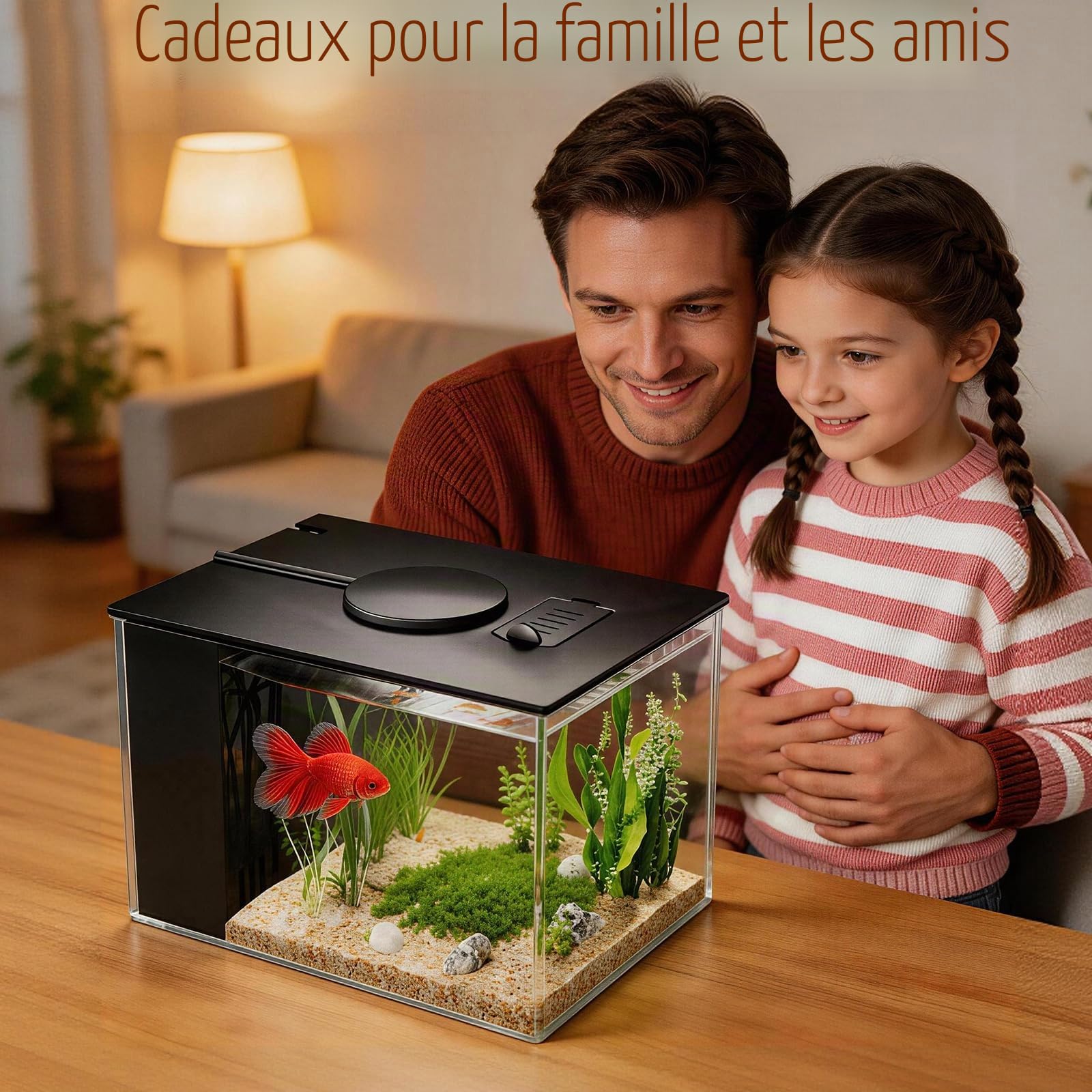 Mini-Aquarium en Acrylique de 3,7 L avec Pompe-Filtre, éclairage LED, kit Complet pour Petit Aquarium à Betta, adapté aux Petits Poissons, crevettes et Plantes (Noir)