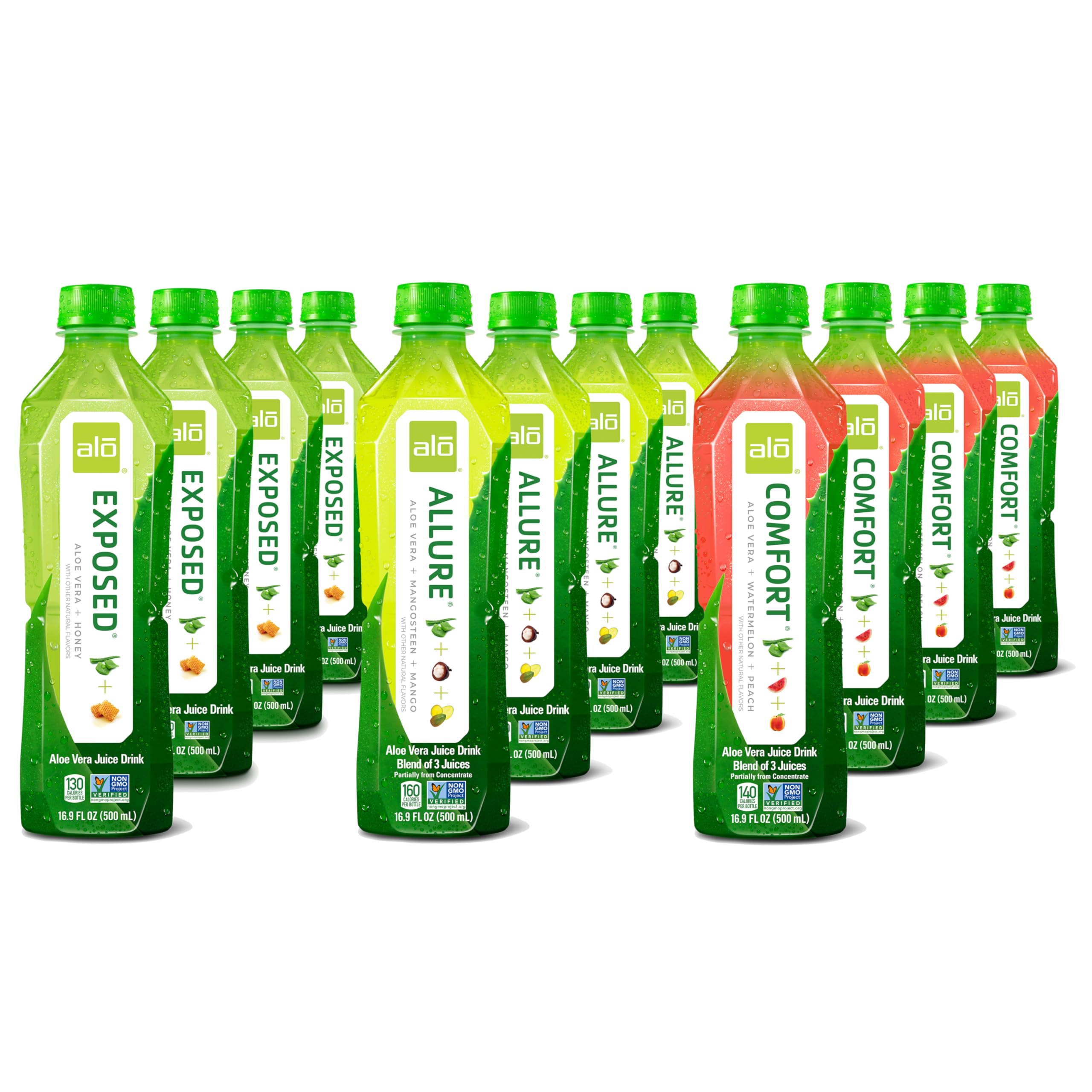 Amazon.com : ALO Aloe Vera Juice | 16.9 fl oz, Pack of 12 | 3-Flavor  Variety Pack | ALLURE, COMFORT, EXPOSED Plant-Based Drink : Grocery &  Gourmet Food