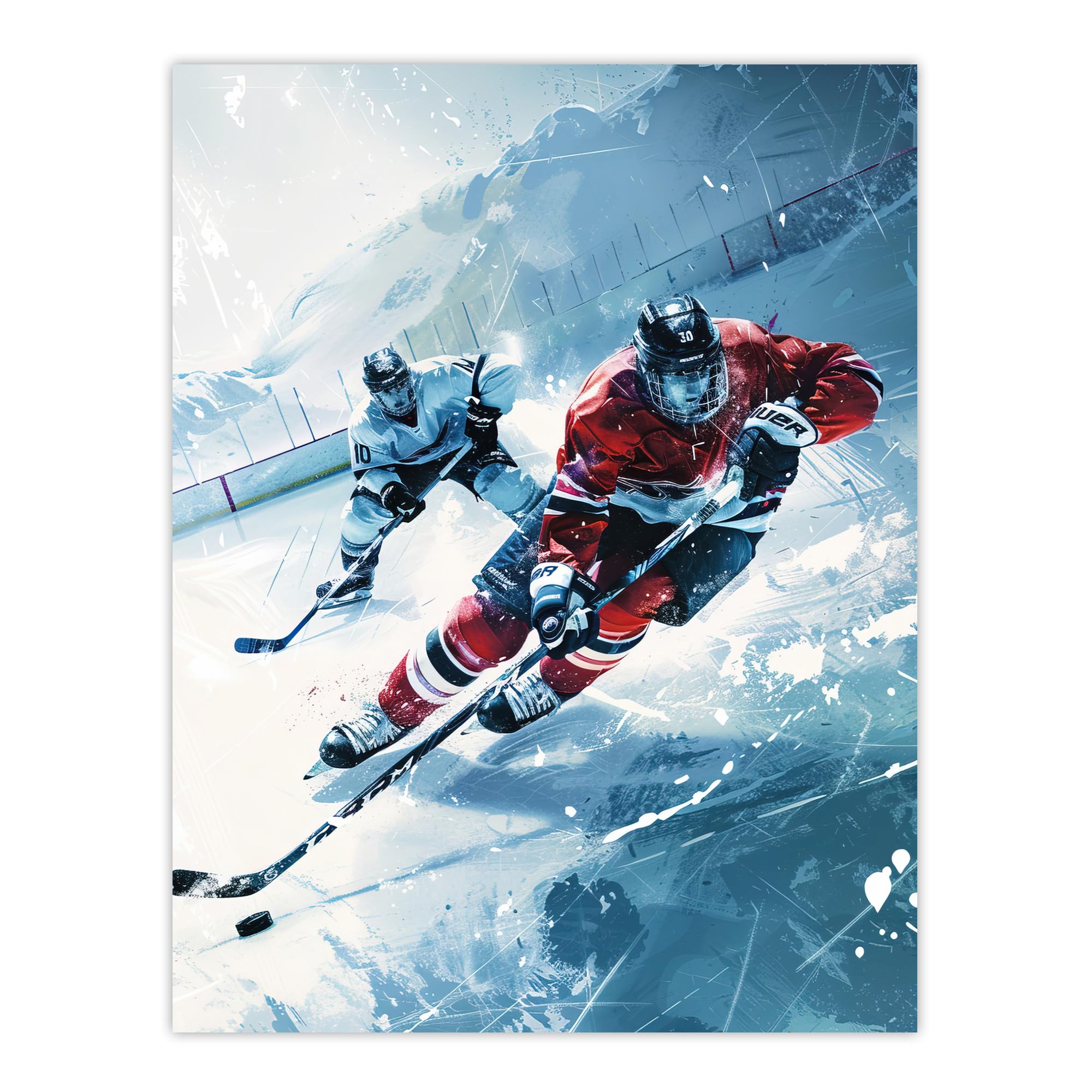 Artery8 Unframed Wall Art Ice Hockey Players In Game Painting Winter12X16 Inch from B&Q