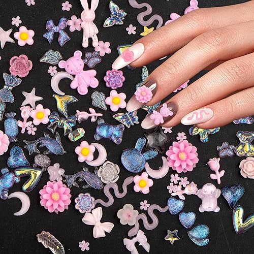 Miniatura 6 de 100 dijes de resina 3D de mariposa para uñas, melocotón, corazón, rosa, flor, lazo, conejo, serpiente, ciervo, múltiples formas, arte de uñas,