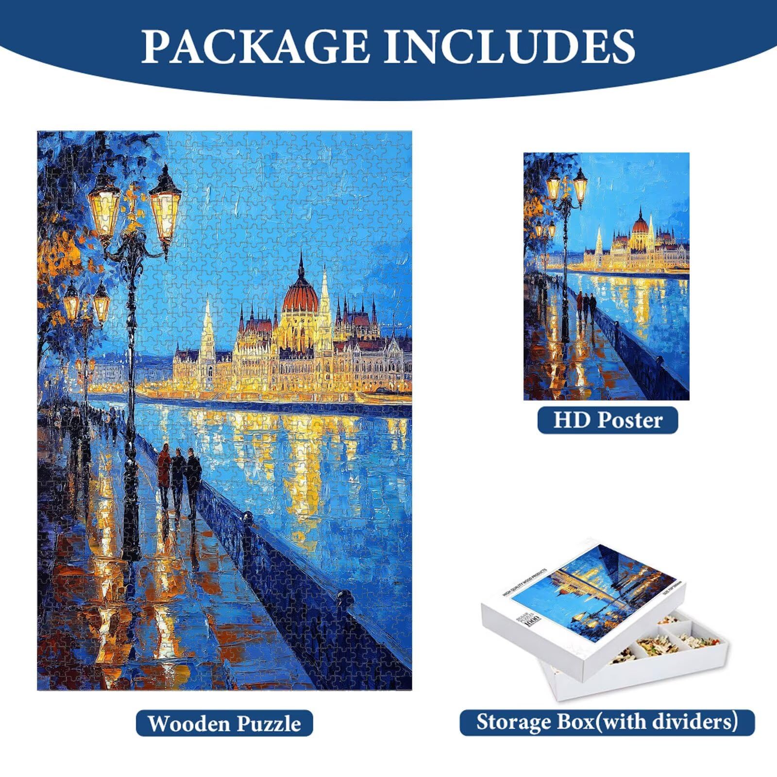 Puzzle 1000 Pièces, Ville & Paysage Puzzle en Bois Durable 1T#1370 | Puzzle en Bois, Découpe de Précision, Encres aux Couleurs Vives, Loisir Relaxant, Décoration Intérieure, Cadeau, 50x75cm