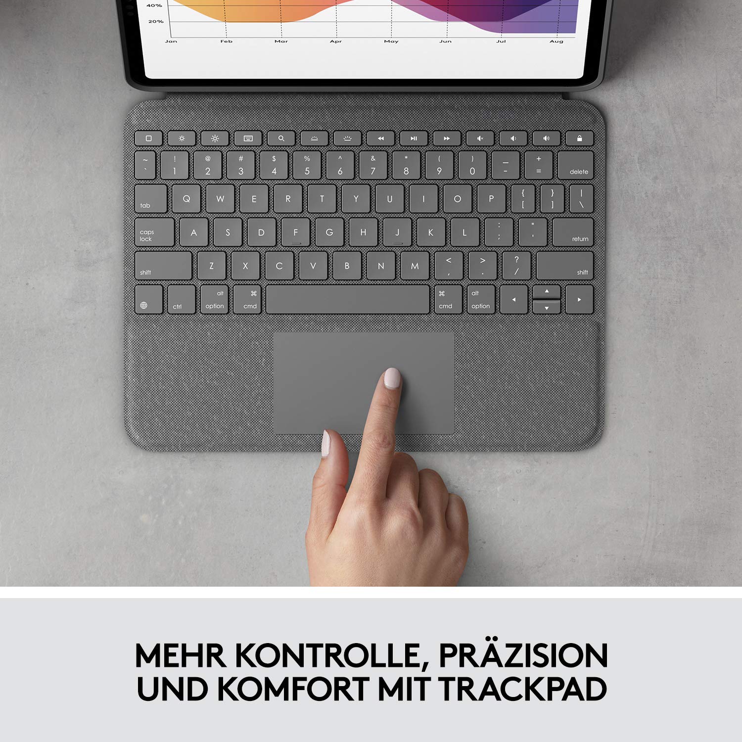 Logitech Folio Touch iPad Tastatur-Case mit Trackpad und Smart Connector für Air 11 Zoll (M2 und M3), (4. und 5. Generation), Deutsches QWERTZ-Layout - Grau