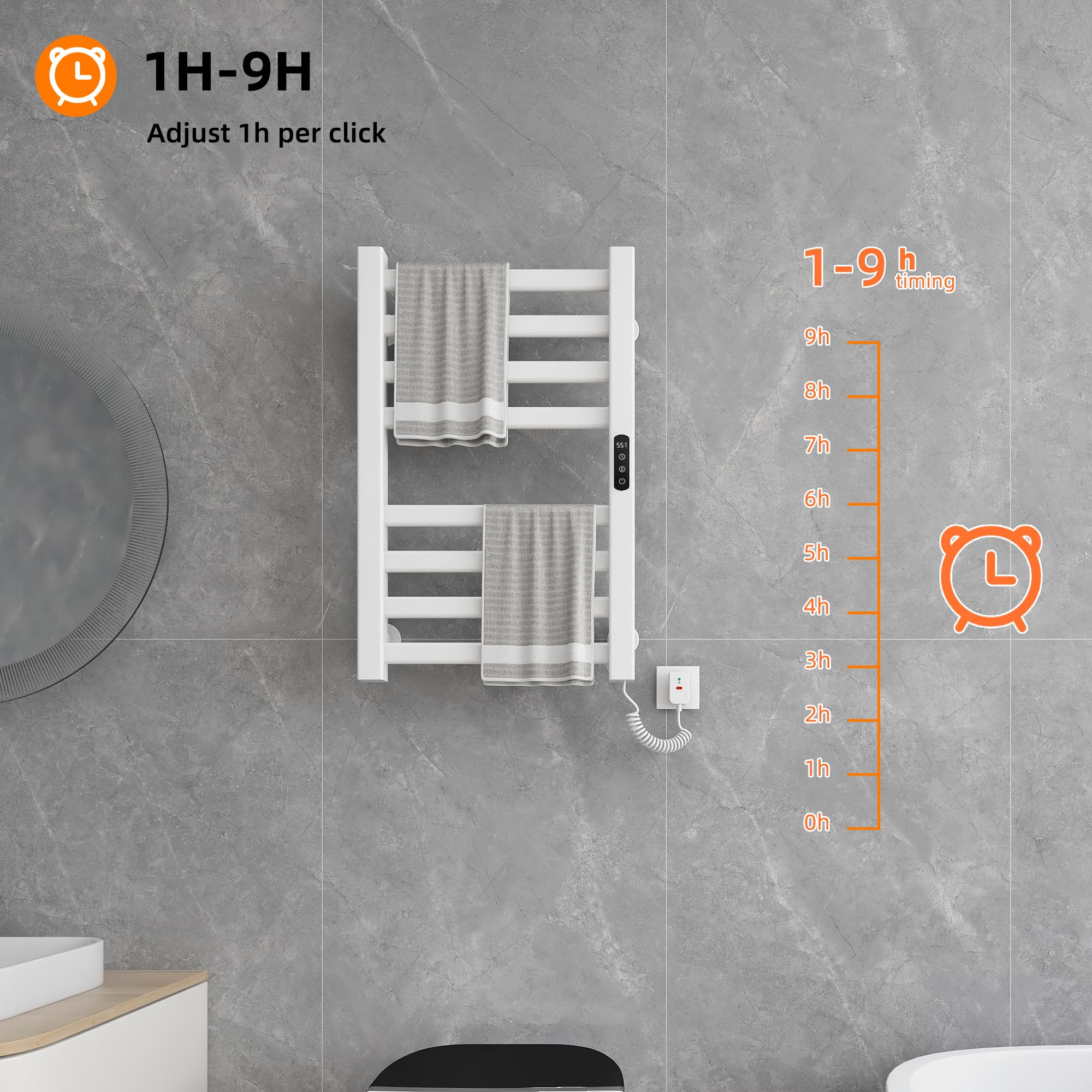 Radiador de Toallas 450x700mm Toallero Eléctrico Bajo Consumo Secador de Toallas Radiador Toallero eléctrico inteligente Calienta Toallas, calefacción de fibra de carbono, antracita-White Right