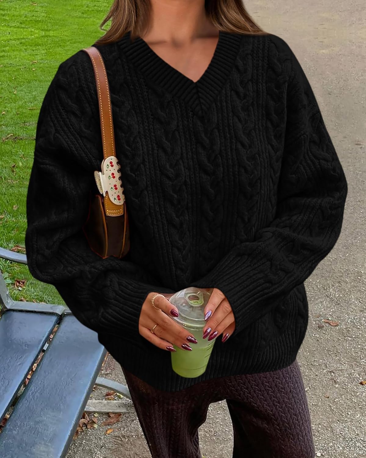 Okiwam Women's Oversized Sweaters Long Sleeve V Neck Cable Knit Pullover Tops Fall Outfits Spring Fashion Clothes 2026 - Image 4