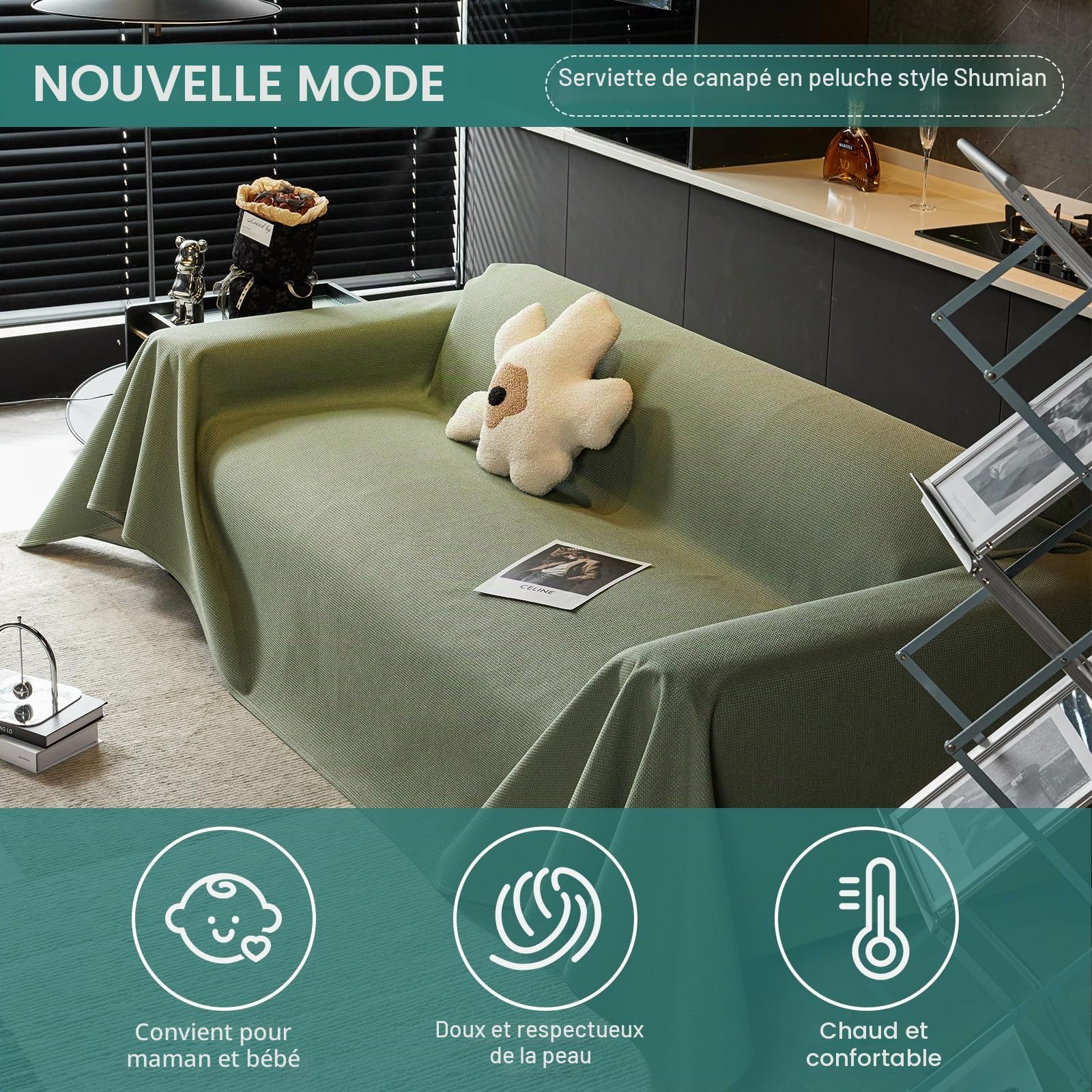 Housse De Canapé Imperméable Et Antidérapante, Protection Pour Canapé, Couverture Magnétique Pour Canapé Chien 190 X 150 Cm - Vert Matcha
