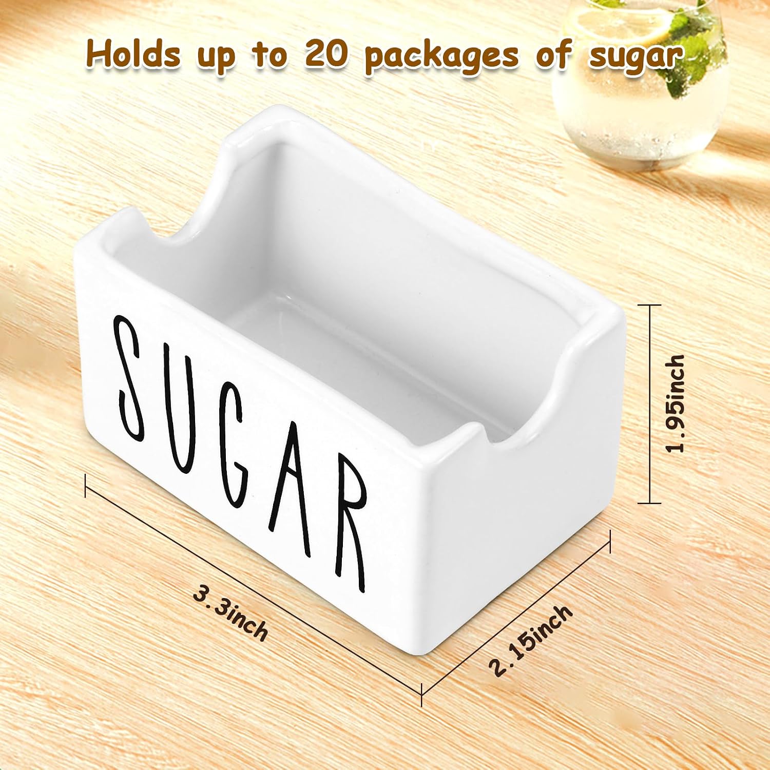 White Ceramic Sugar Packet Holder for Coffee Bar, Sugar Packets Caddy, Sugar Packet Container Packets Dispenser Packet Organizer for Table, Office, Hotel, Restaurant