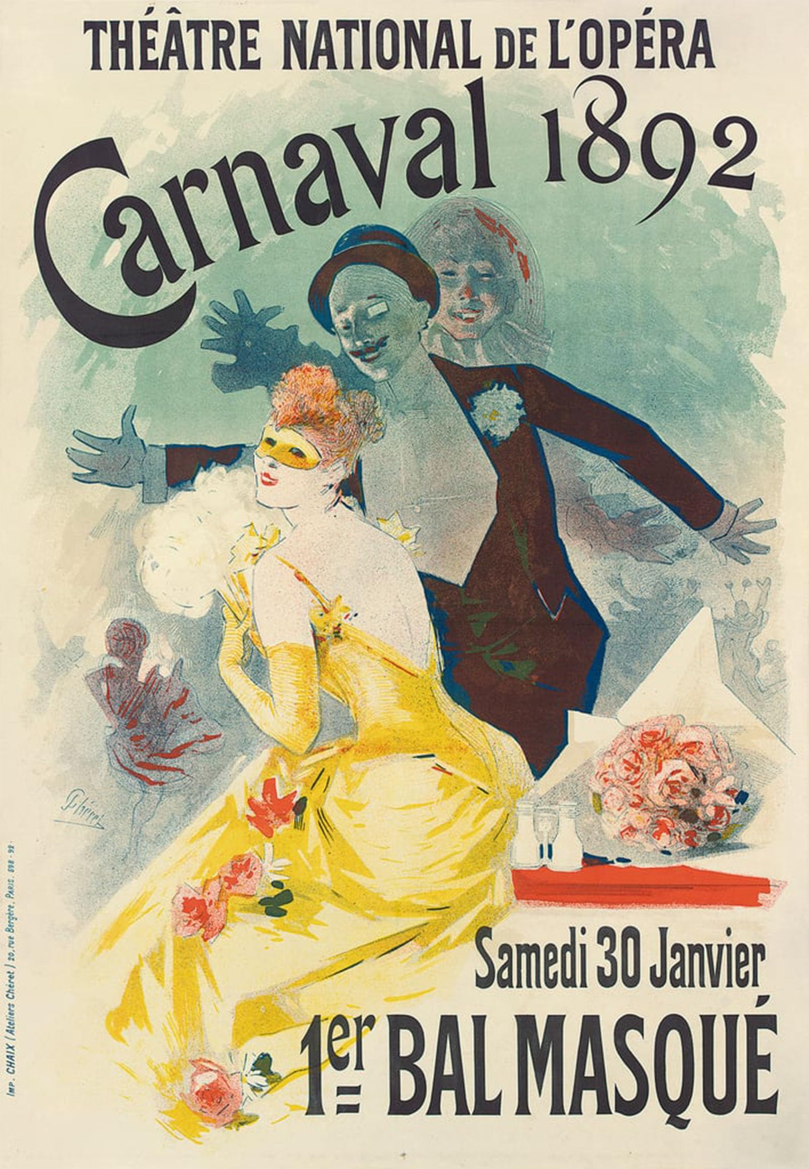 ARTXLXXBN Famous Prints Artwork Pictures Poster Painting Art Advertisement for the St Carnaval Masked Ball At the Theatre National De Lopera by Jules Cheret for Home Decor 60x90cm